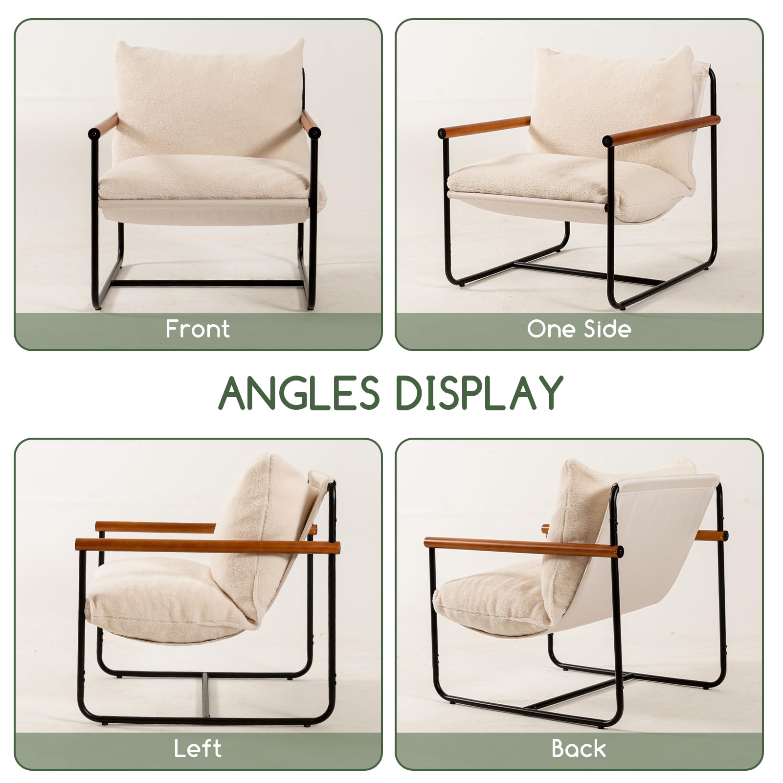 MAXYOYO Modern Accent Chair with Wooden Armrests - Beige Upholstered Living Room Chair for Home, Office & Lounge Decor