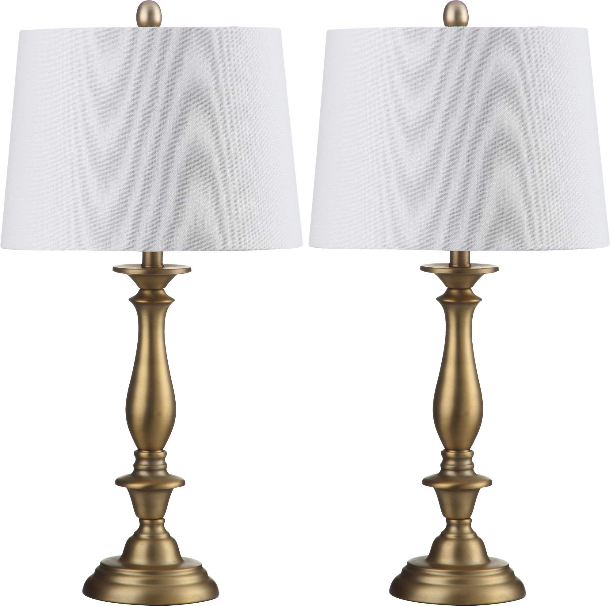 SAFAVIEH Brighton Farmhouse 29-inch Gold Candlestick Table Lamp Set of 2 with LED Bulbs - Elegant Lighting for Bedroom, Living Room, Home Office & Nightstand Decor | Perfect for Romantic Dinners, Cozy Reading Nooks & Vintage Home Styling