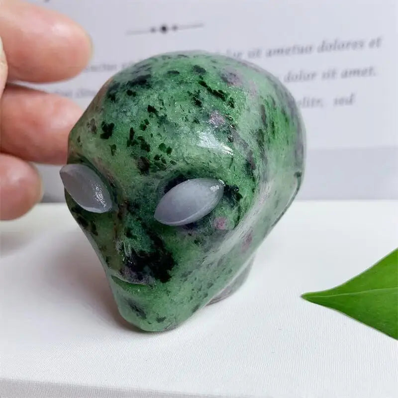 2 Inch Natural Ruby in Zoisite Alien Skull Crystal Carving - Healing Energy Stone for Meditation, Reiki & Home Decor - Unique Christmas Gift (1PC)