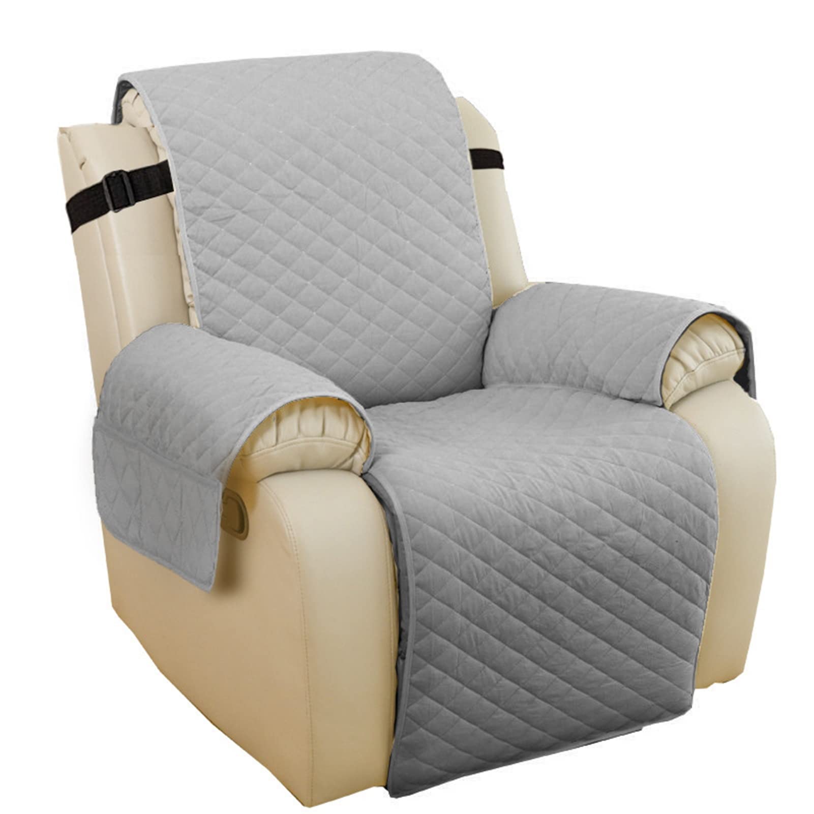 ERFHJ Single Sofa Cover - Stretchable Recliner Chair Protector with 2 Elastic Straps (Back & Base), Pet-Resistant Armchair Slipcover, Light Grey - Large Size for Living Room, Bedroom & Home Decor