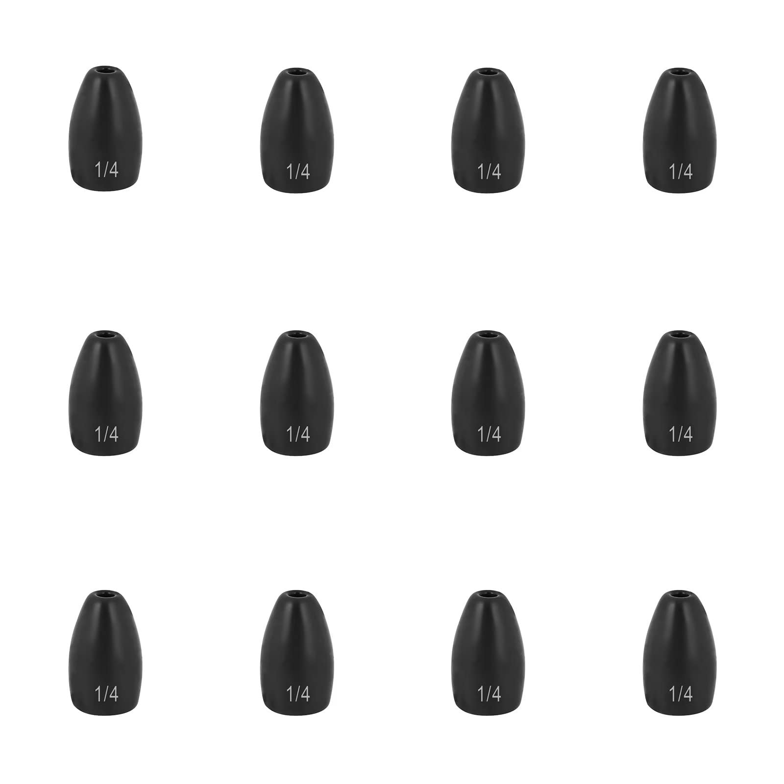 Fishfun 12Pcs Tungsten Flipping Weights - Engraved Worm Sinkers for Bass Fishing (1/8oz to 1oz) - Perfect for Freshwater & Saltwater Fishing, Casting, Flipping & Texas Rigging