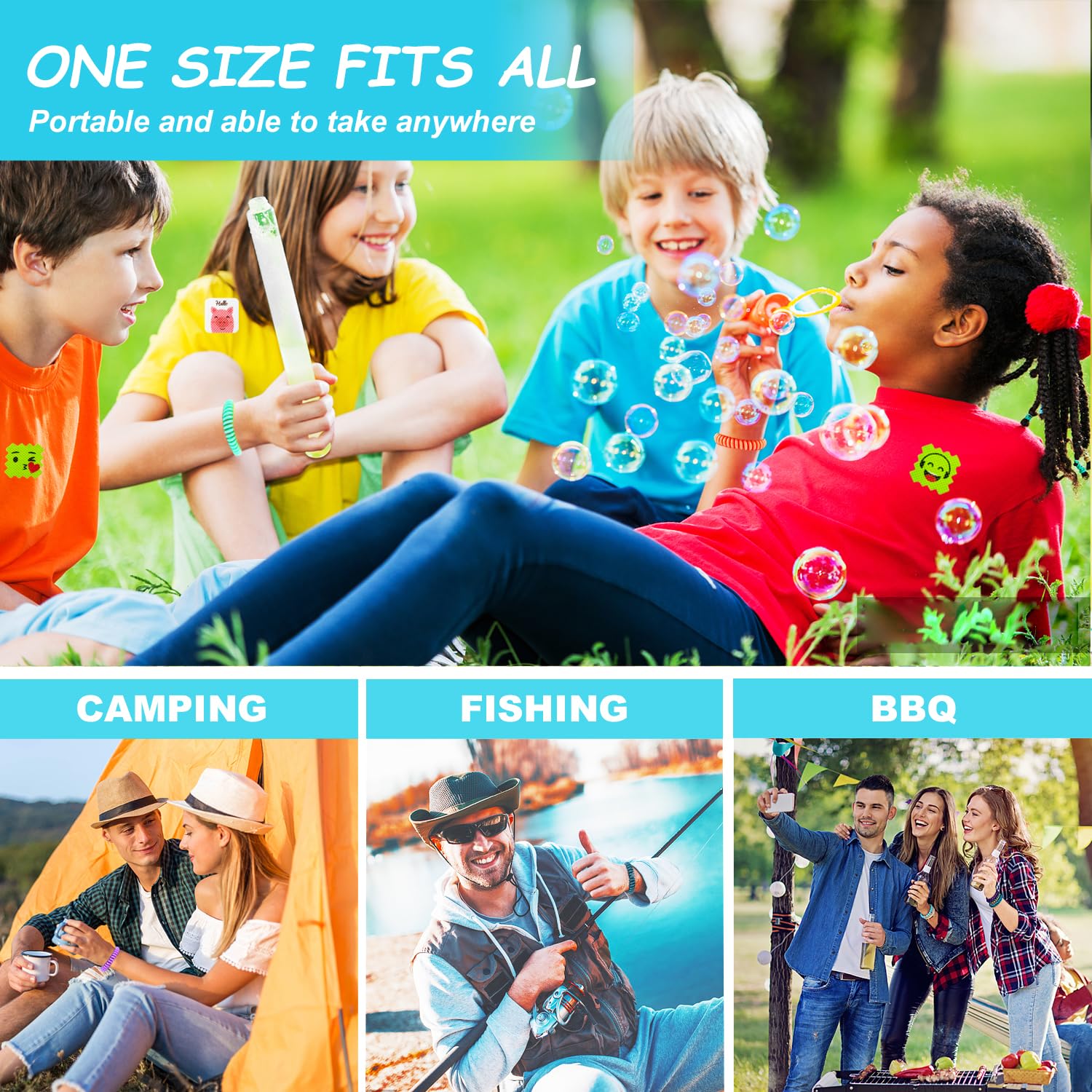 60 Pack Natural Mosquito Repellent Bracelets with 120 Refills - DEET-Free Insect Repellent Wristbands for Kids & Adults - Waterproof & Long Lasting Protection for Outdoor Camping, Hiking, Traveling, Fishing and Backyard Activities