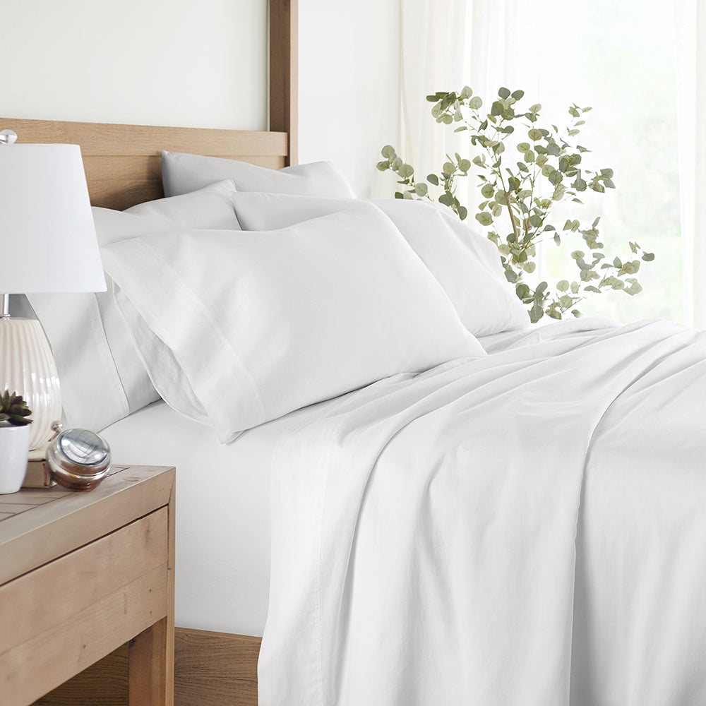 4 Piece 100% Long Staple Cotton Sheet Set - Queen Size Bed Sheets - Soft & Breathable for All Seasons - Perfect for Home, Hotel, and Dorm Room Use