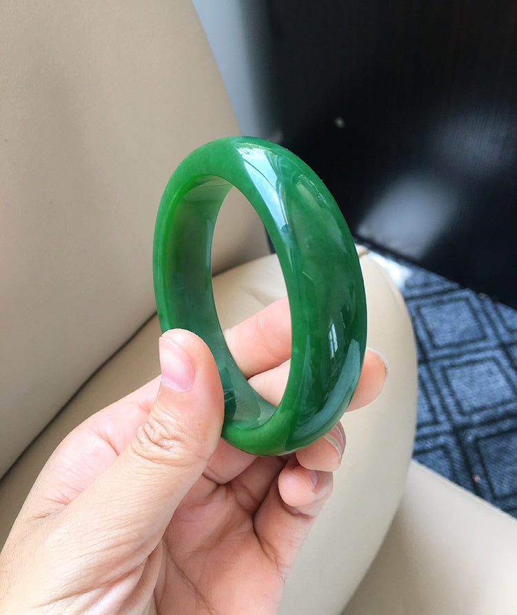 Natural Jade Bangle Bracelet - 56.8mm Inner Diameter Nephrite Jade Bangle (NBE017) - Elegant Gift for Women, Perfect for Weddings & Special Occasions
