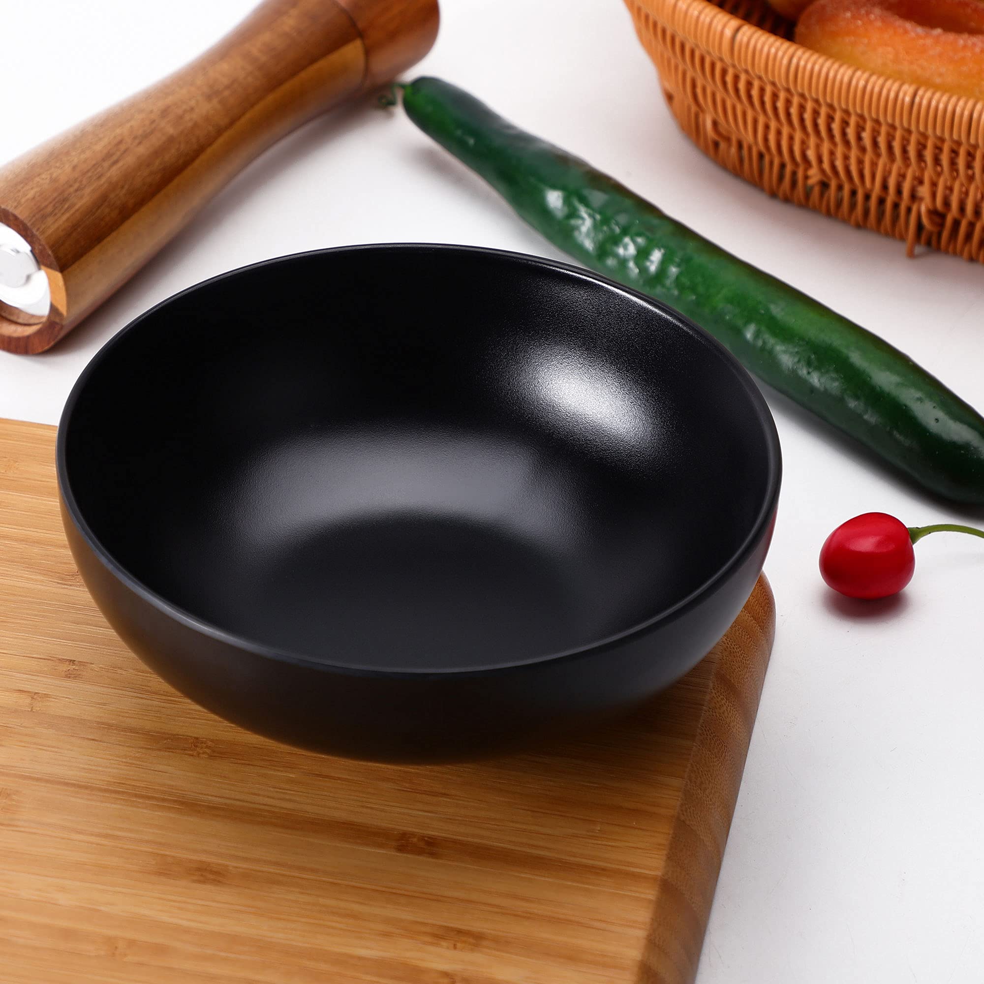 Premium Black Ceramic Rice and Soup Bowl Set - Durable Dinnerware for Home, Kitchen, Restaurant | Perfect for Asian Cuisine, Daily Meals & Food Presentation