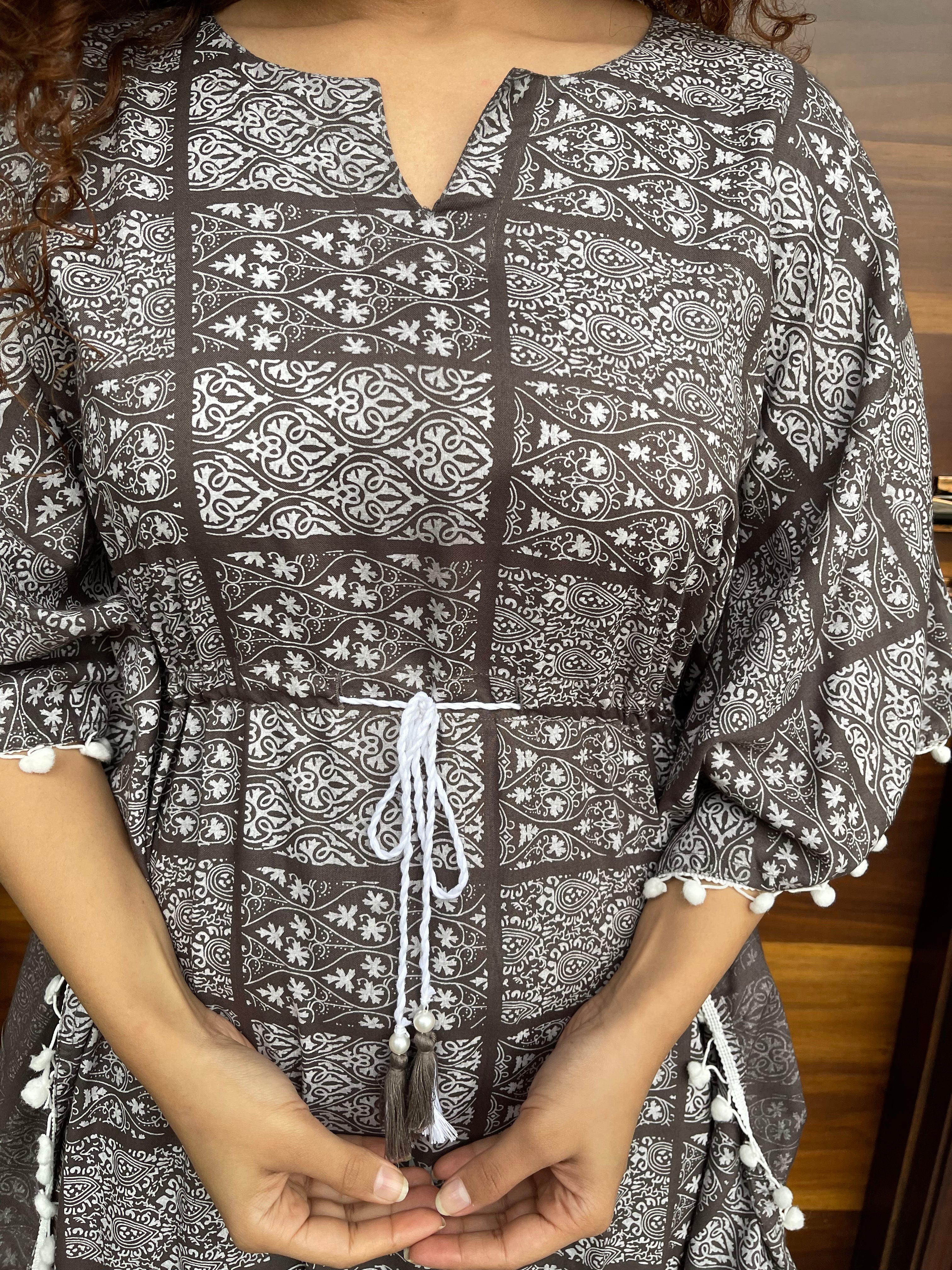 Earthy Escape Cotton Brown Kaftan Dress for Women - Boho Chic Loose Fit Maxi Dress - Perfect for Beach Vacation, Summer Outfits & Lounge Wear