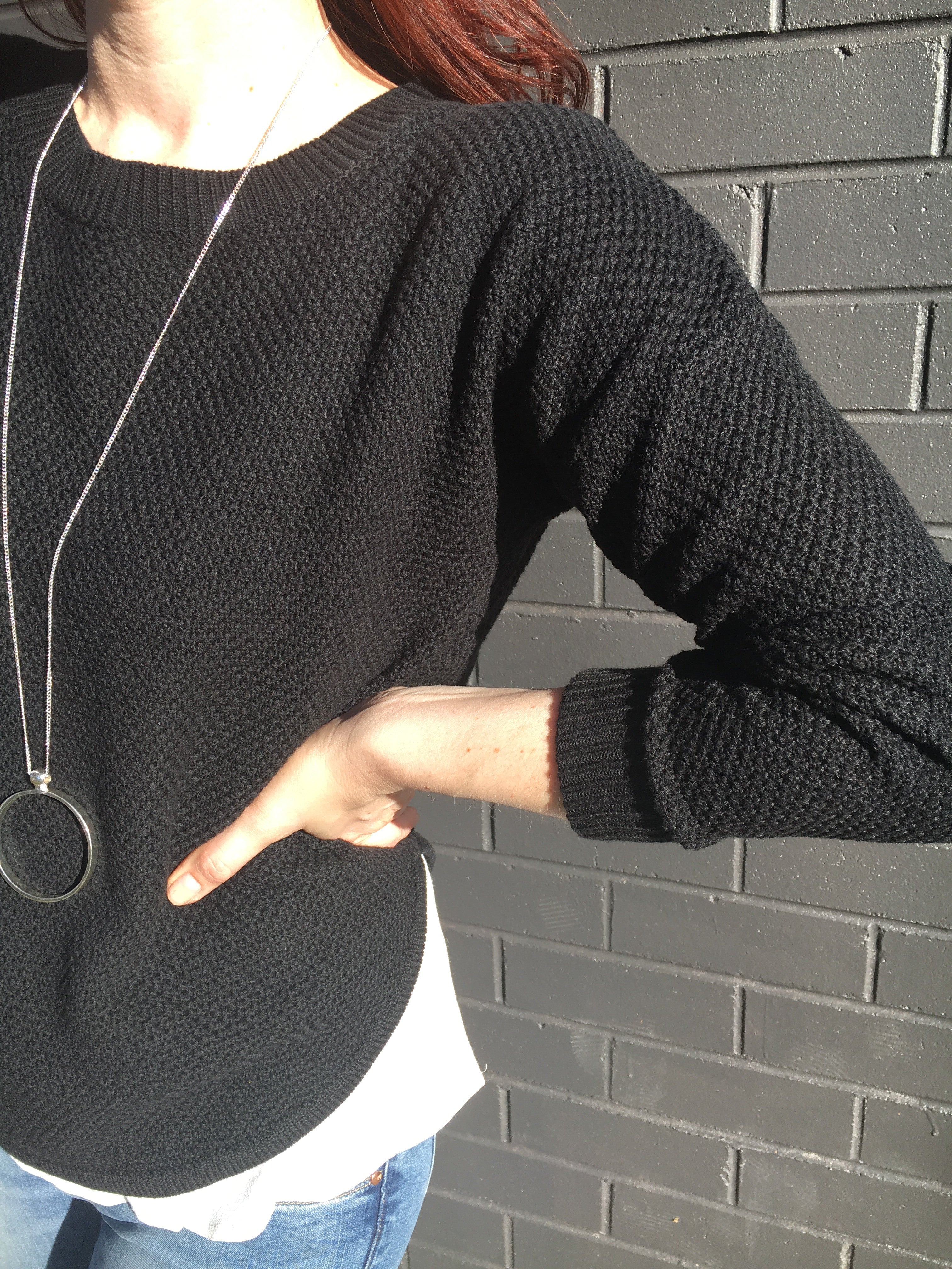 Black Zip Back Cotton Knit Jumper - Stylish Comfort for Casual Wear & Layering