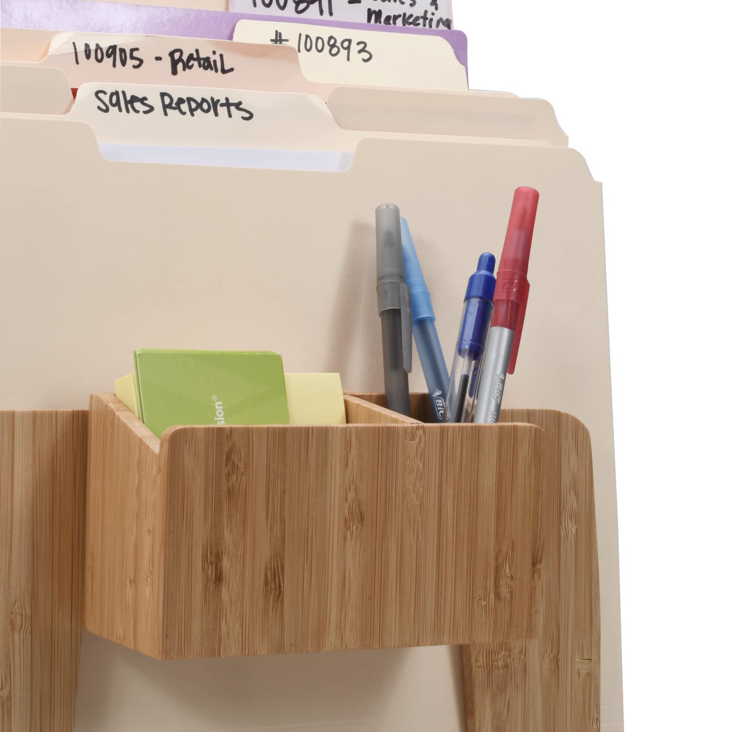 Bamboo Caddy for File Organizer - Pen & Key Holder for Office Desk