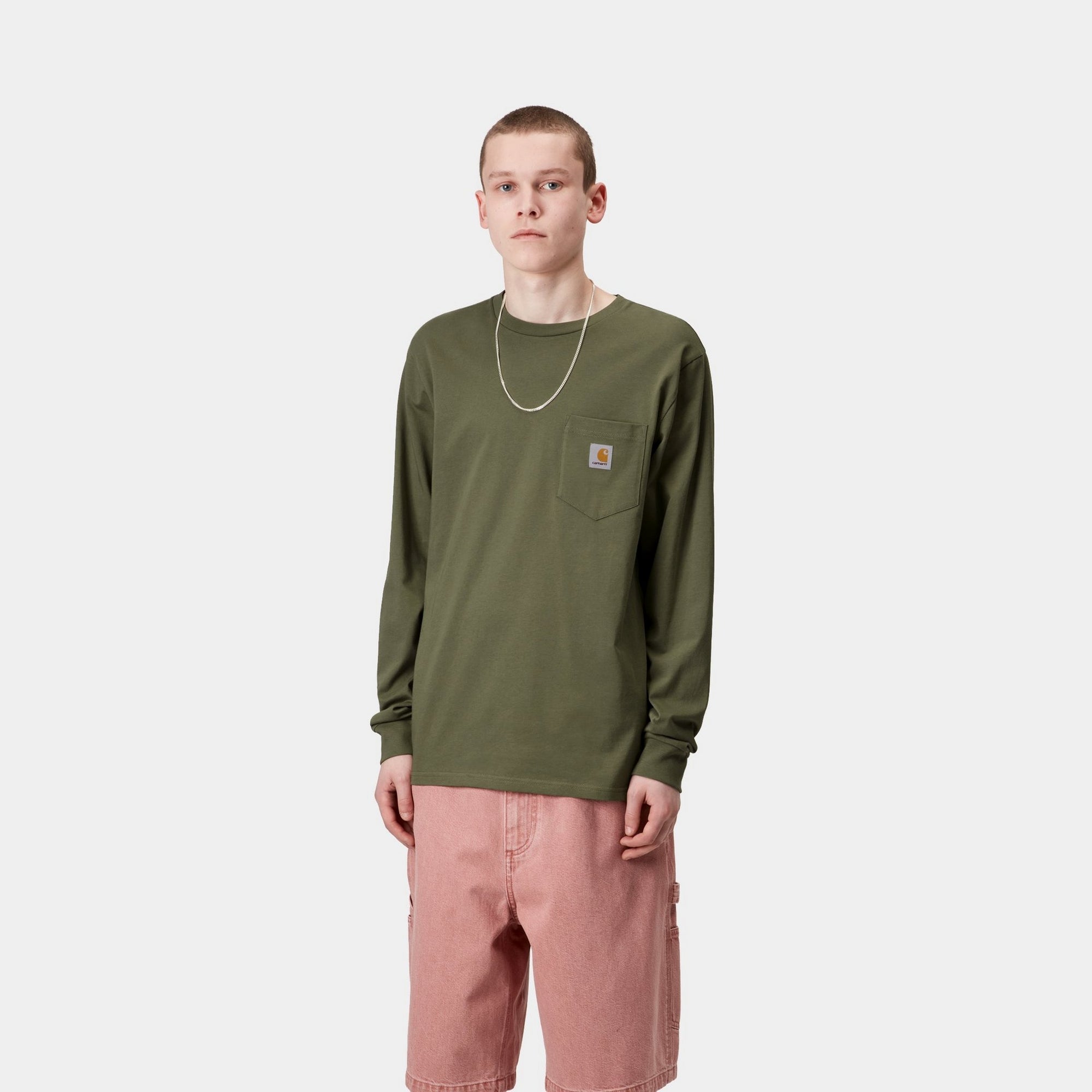 Men's Long Sleeve Pocket T-Shirt - Comfortable Casual Shirt with Chest Pocket | Dollar Green | Perfect for Work, Outdoor Activities & Everyday Wear