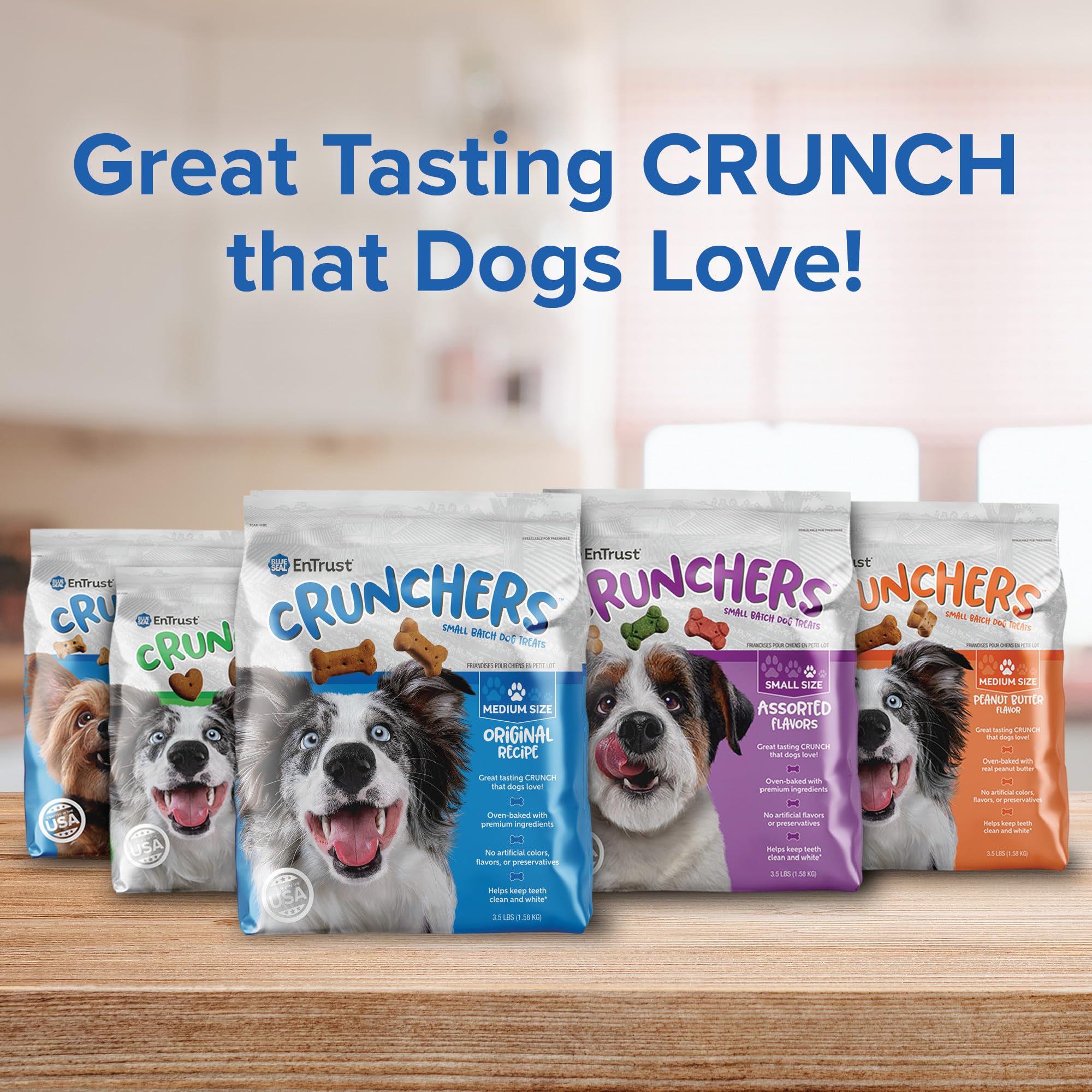 Blue Seal Kent Entrust Crunchers - Medium Dog Treats, Original Recipe - Crunchy Oven Baked Biscuits with Premium Ingredients, Healthy Snack for Training & Rewards - Made in USA, 3.5-Pound Bag - Perfect for Daily Treats, Obedience Training, and Dental Health