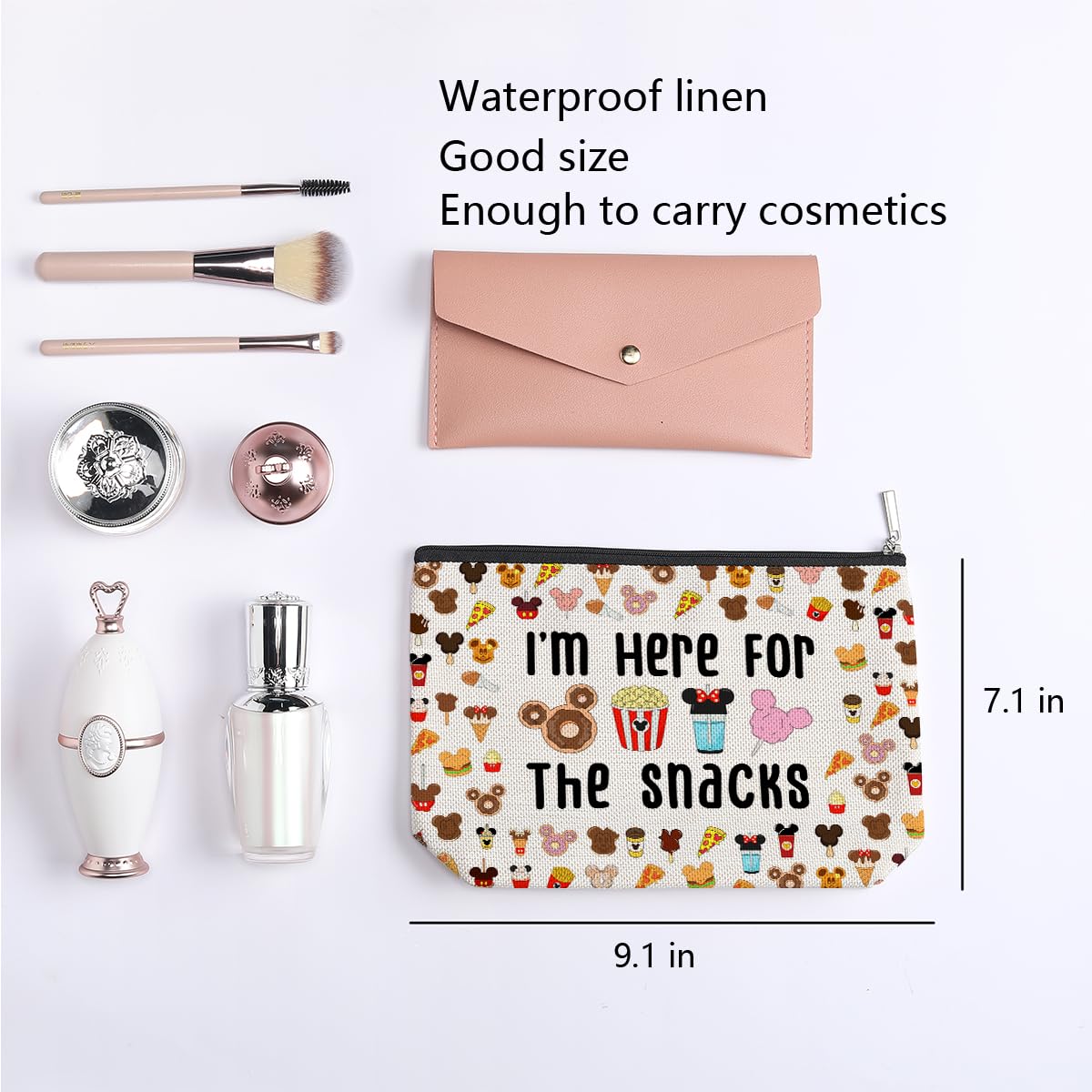 Magic Kingdom Lover Gift - Cute Halloween Snacks Cosmetic Bag for Travel, Girls & Teens - Waterproof Makeup Organizer Zipper Pouch (White) - Perfect for School, Gym, Vacation & Daily Essentials Storage