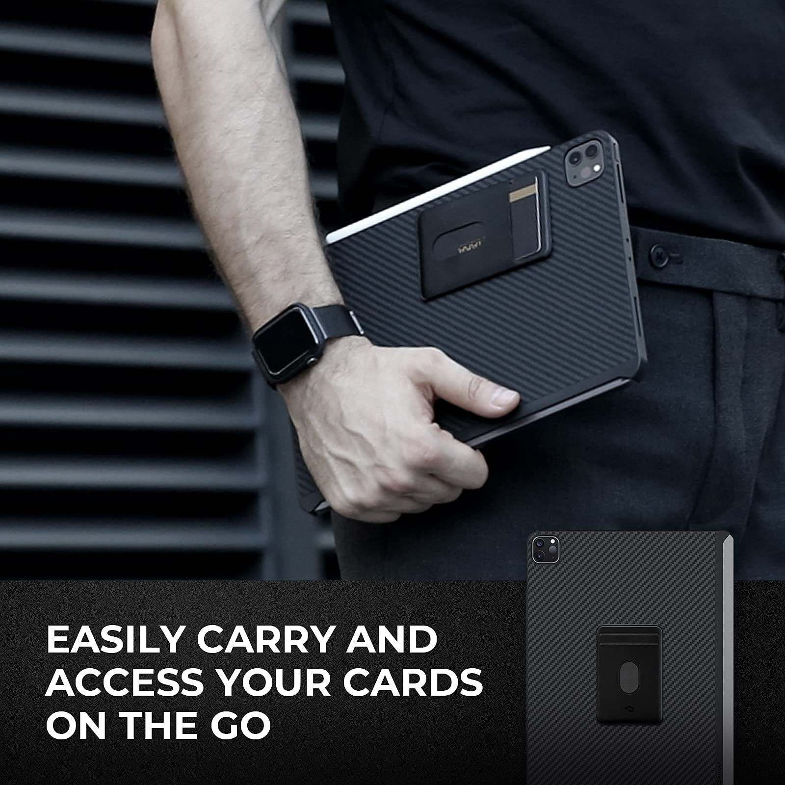 PITAKA MagEZ Card Sleeve 3.0 - Magnetic Stick-on Wallet for iPhone 16/15/14/13 & Galaxy S24/S23/S22 - Slim PU Leather Credit Card Holder with Magsafe Compatibility - Perfect for Business Cards, ID, and Contactless Payments (Black)