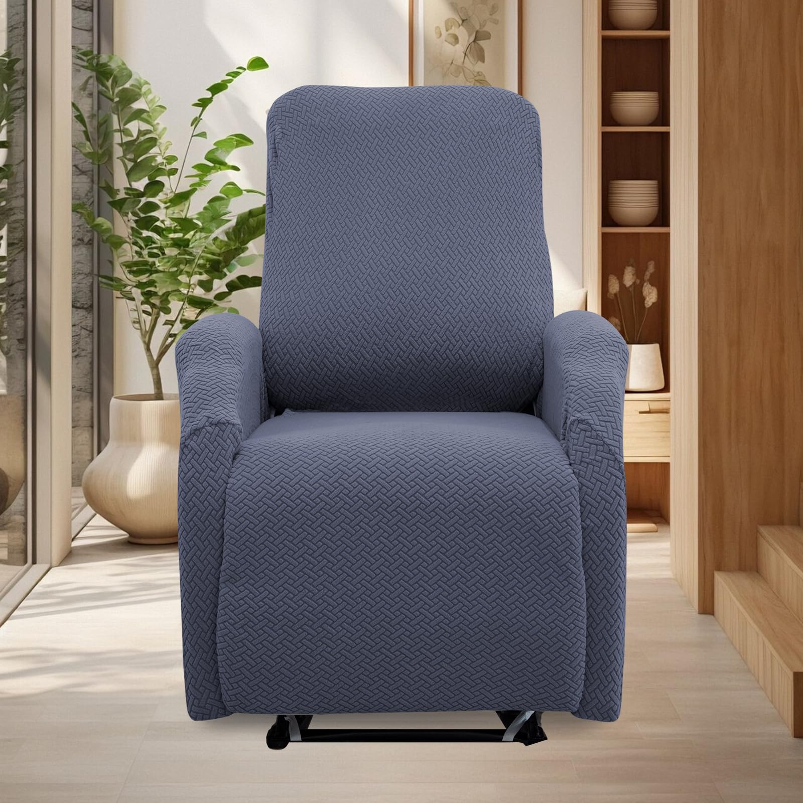 HAOYONG Recliner Chair Cover 4-Piece Set - Jacquard Fabric Slipcover for Small Recliners & Lazyboy Chairs - Washable Furniture Protector for Living Room, Home Theater & Relaxation Spaces