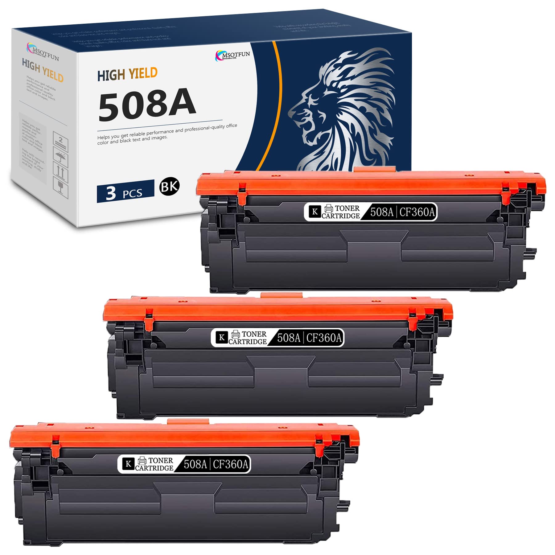MSOTFUN 3-Pack Black Toner Cartridge Replacement for HP 508A CF360A - Compatible with HP M552dn M553n M553dn M553x M553dh M577dn M577z M577f M577c M577dnm M577cm Printers | High-Yield Printing for Office & Home Use