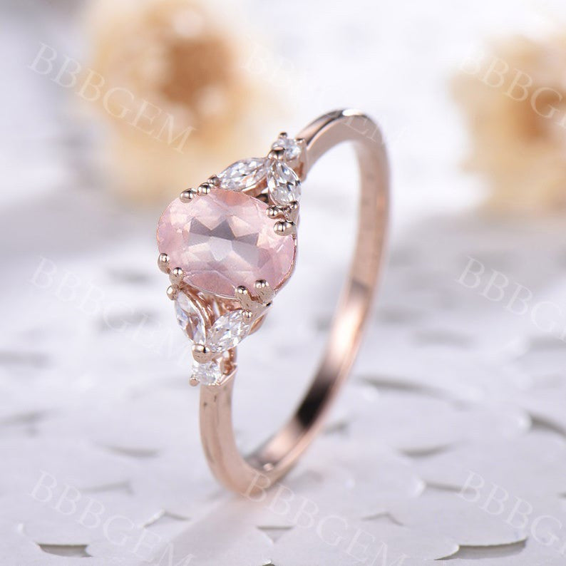 1CT Oval Cut Natural Rose Quartz Engagement Ring in Rose Gold - Perfect for Proposals, Anniversaries & Romantic Gifts