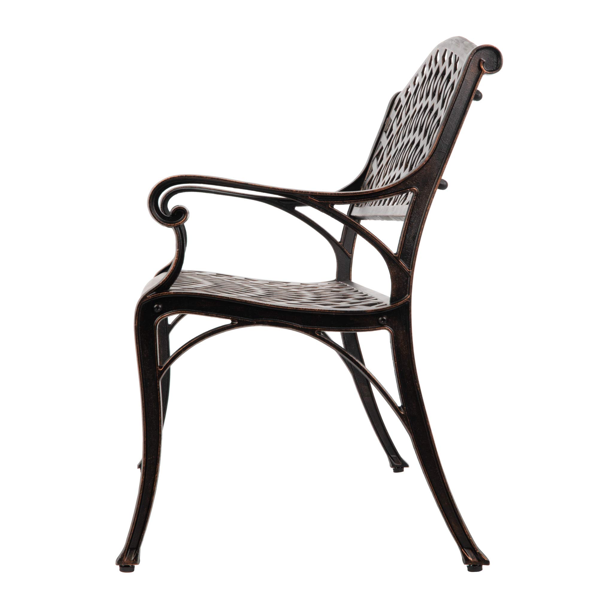 Patio Sense 61491 Lightweight Cast Aluminum Garden Bench - Sturdy Basketweave Design with Antique Bronze Finish for Backyard, Patio & Outdoor Relaxation | Perfect for Lounging, Entertaining & Enhancing Outdoor Spaces