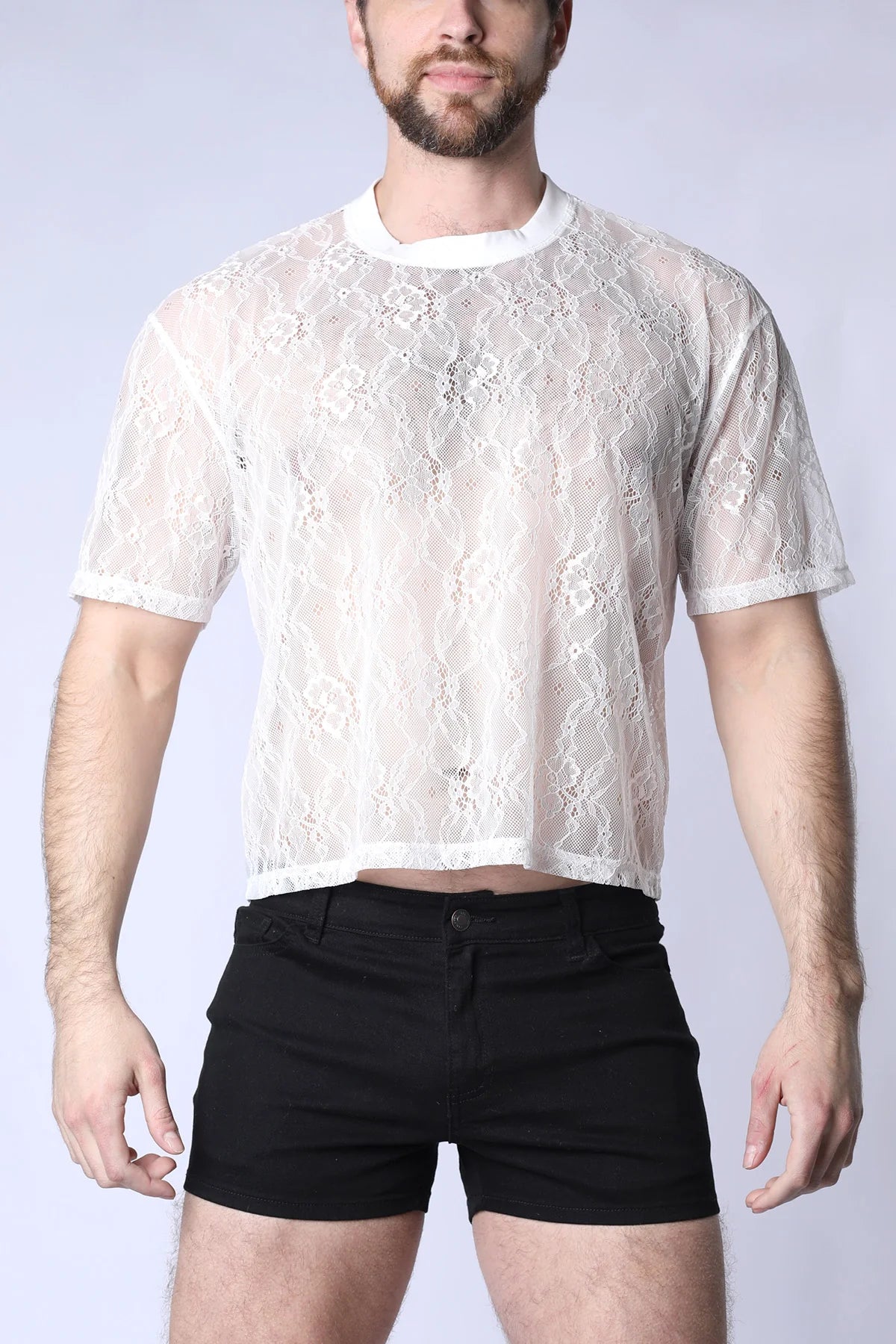 Timoteo Positano Lace Cropped T-Shirt for Women - White Summer Top for Casual Wear, Beach Outfits & Date Nights
