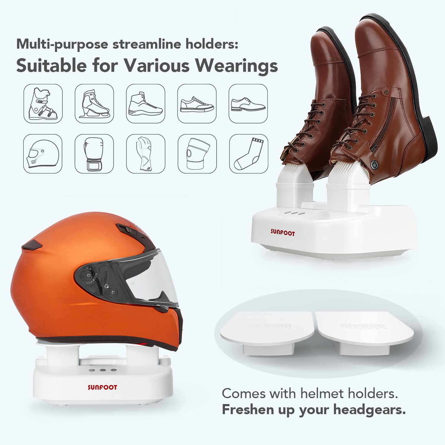SUNFOOT Boot Dryer & Shoe Dryer - Fast Drying Gear for Work Boots, Ski Boots, Motorcycle Helmets, Gloves & Hats - Adjustable Timer & Rack with Heat Blower - Perfect for Winter Sports, Outdoor Work & Motorcycle Riding (White)