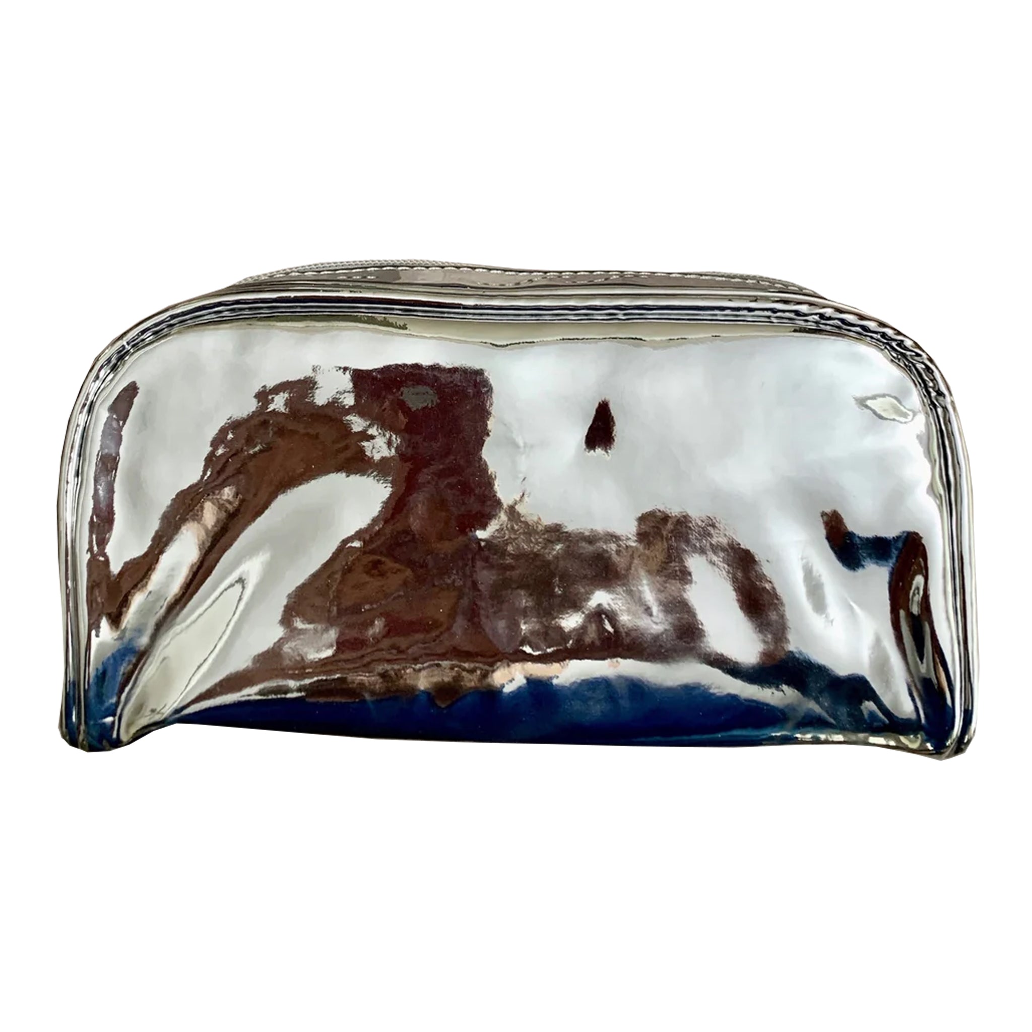 **Metal Silver Travel Makeup Bag - Waterproof Cosmetic Organizer & Toiletry Pouch for Women - Perfect for Airplane, Gym, and Vacation Essentials**