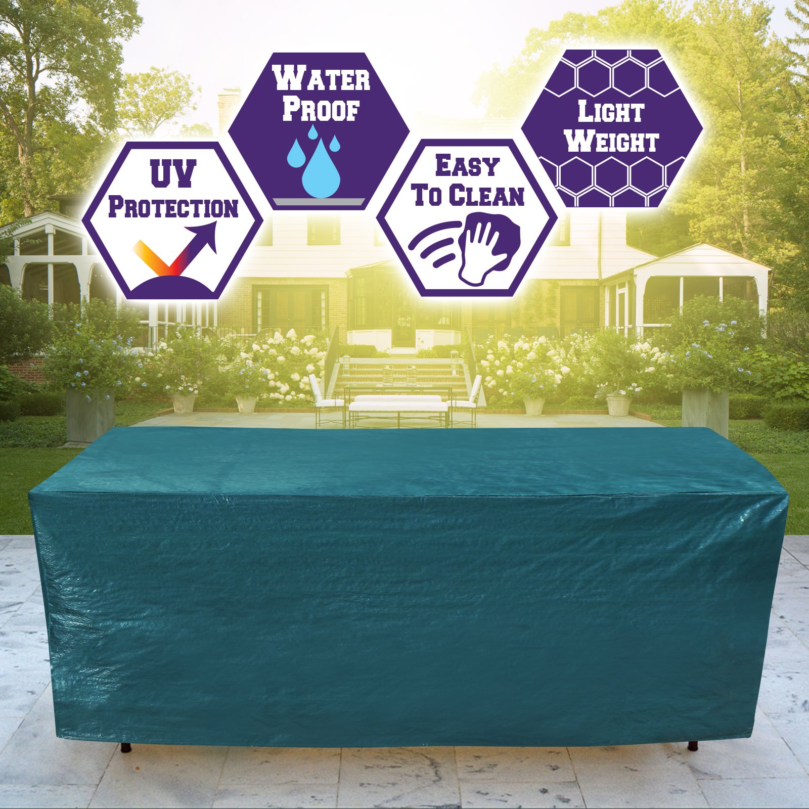 BenefitUSA Waterproof Patio Furniture Cover 98x30x29 Inches, Outdoor Garden Table Set Protector - Heavy Duty UV Resistant Green - Perfect for Backyard, Deck & Poolside Use
