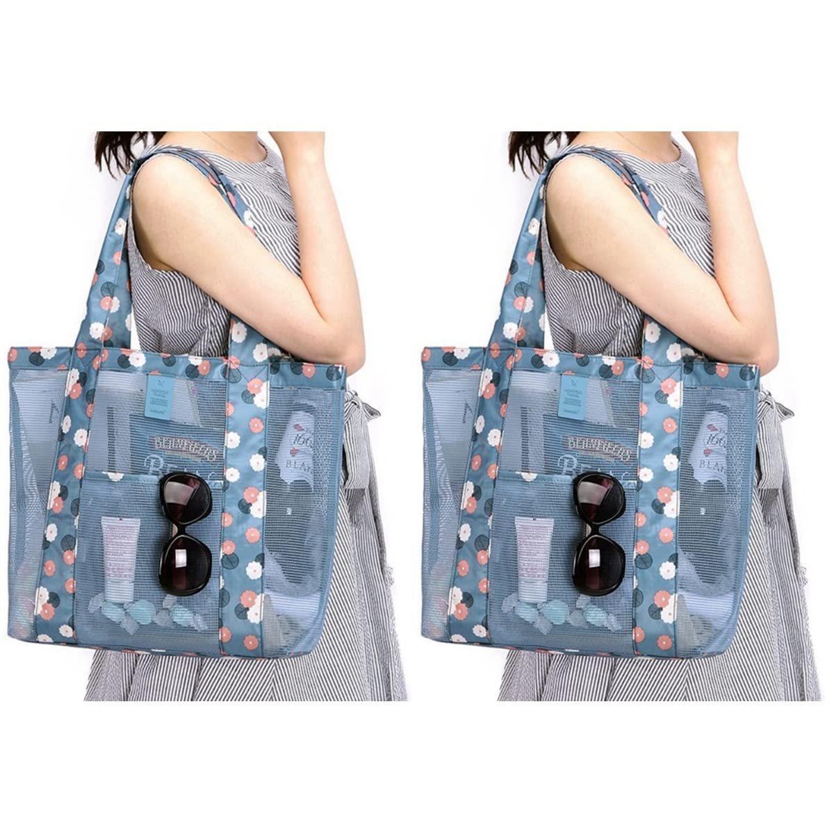 PRETYZOOM 2pcs Women's Transparent Flower Handbag - Beach & Travel Tote (Sky Blue)