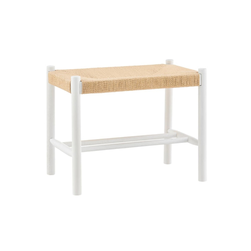Handcrafted Amber Wooden Kitchen Dining Bench Chair with Rattan Seat - Small Size in White/Natural - Perfect for Farmhouse, Cottage & Boho Home Decor