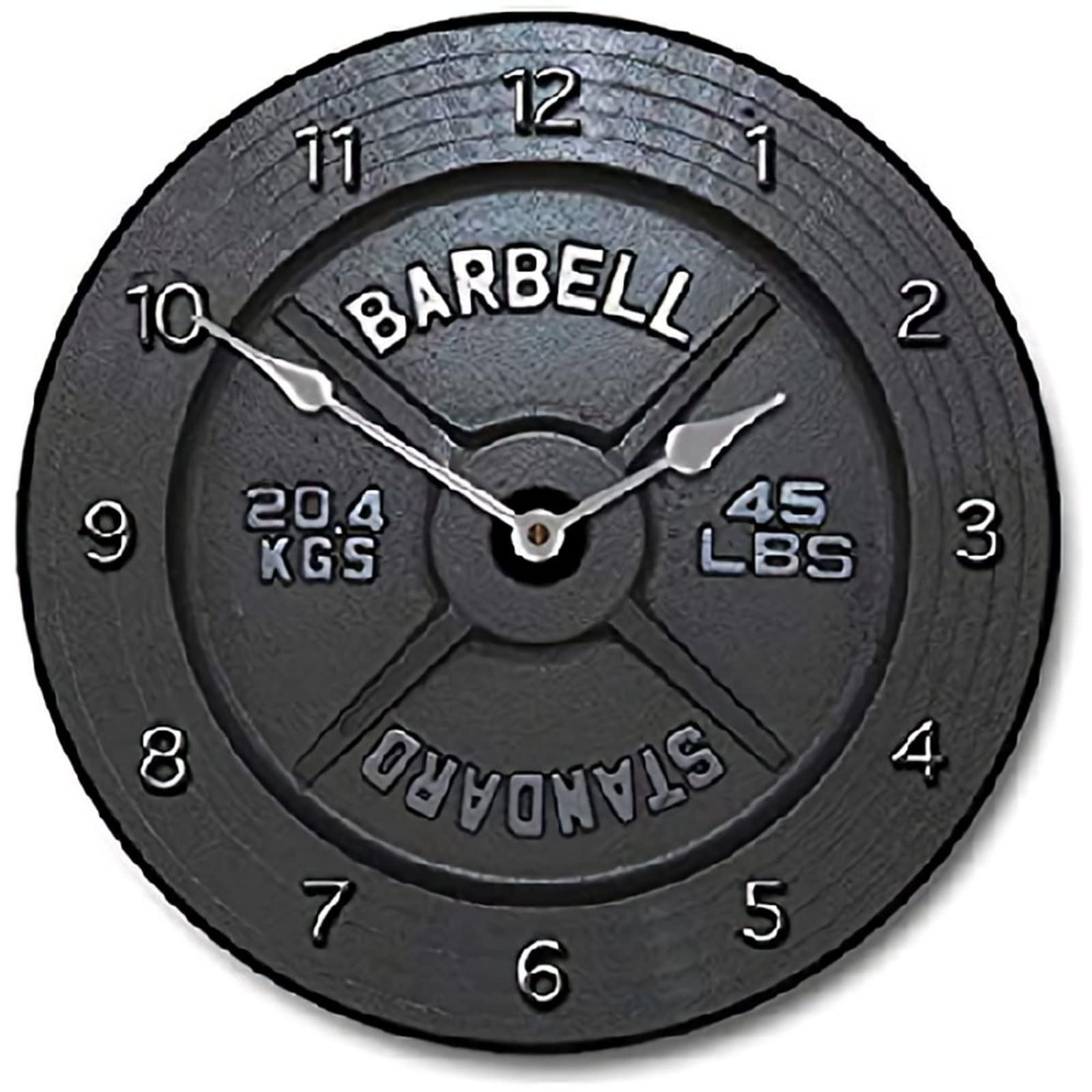 Vintage Rustic Wooden Barbell Wall Clock - 15 Inch Silent Round Battery Operated Wall Decor for Bedroom, Living Room, Gym & Home Office - Farmhouse Style Wood Wall Clock with Hanging Hook