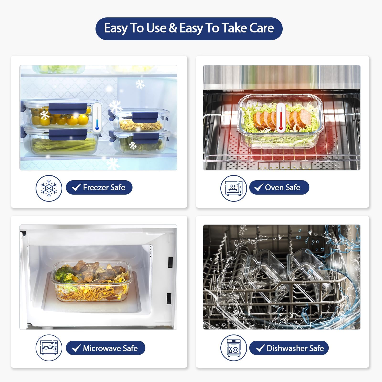 10-Pack Airtight Glass Food Storage Containers with BPA-Free Lids | Meal Prep & Lunch Box | Perfect for Kitchen Organization, Office Lunches & Leftovers Storage