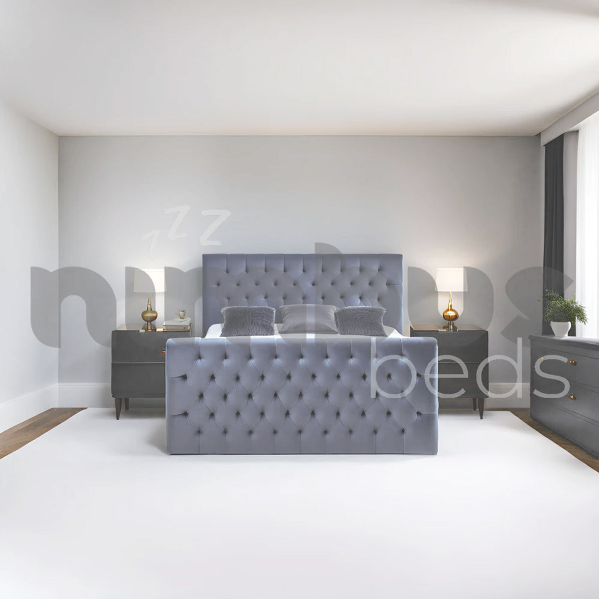 Chesterfield Luxury Bed Frame - Queen/King Size Upholstered Platform Bed with Button Tufting & Wooden Slats - Perfect for Master Bedroom & Guest Room