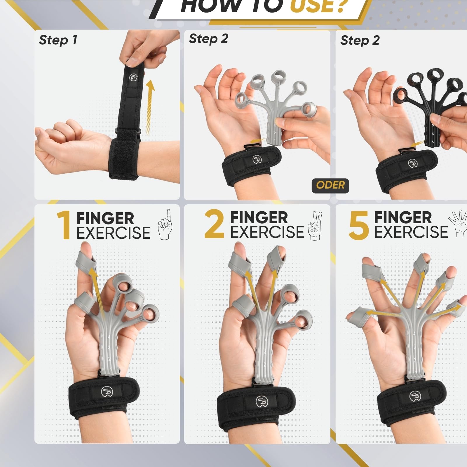 STRABOZZ Adjustable Hand Grip Strengthener Kit - Finger Trainer & Forearm Workout Equipment with Resistance Bands - Stress Relief & Strength Training for Adults - Perfect for Home Gym, Office, and Rehabilitation Exercises