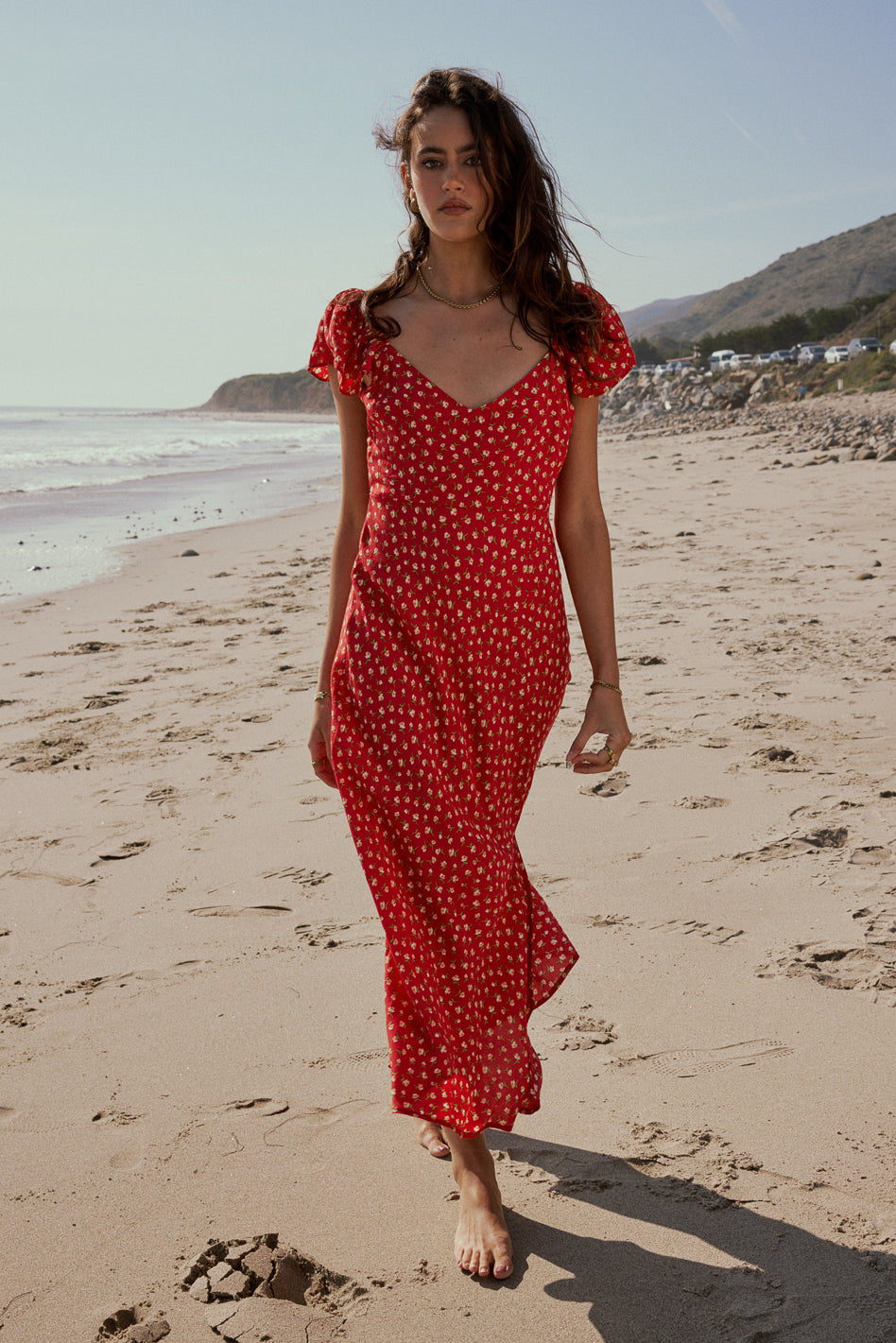 Grayson Floral Maxi Dress for Women - Red Long Sleeve Bohemian Summer Dress - Perfect for Beach Vacation, Wedding Guest & Casual Outings