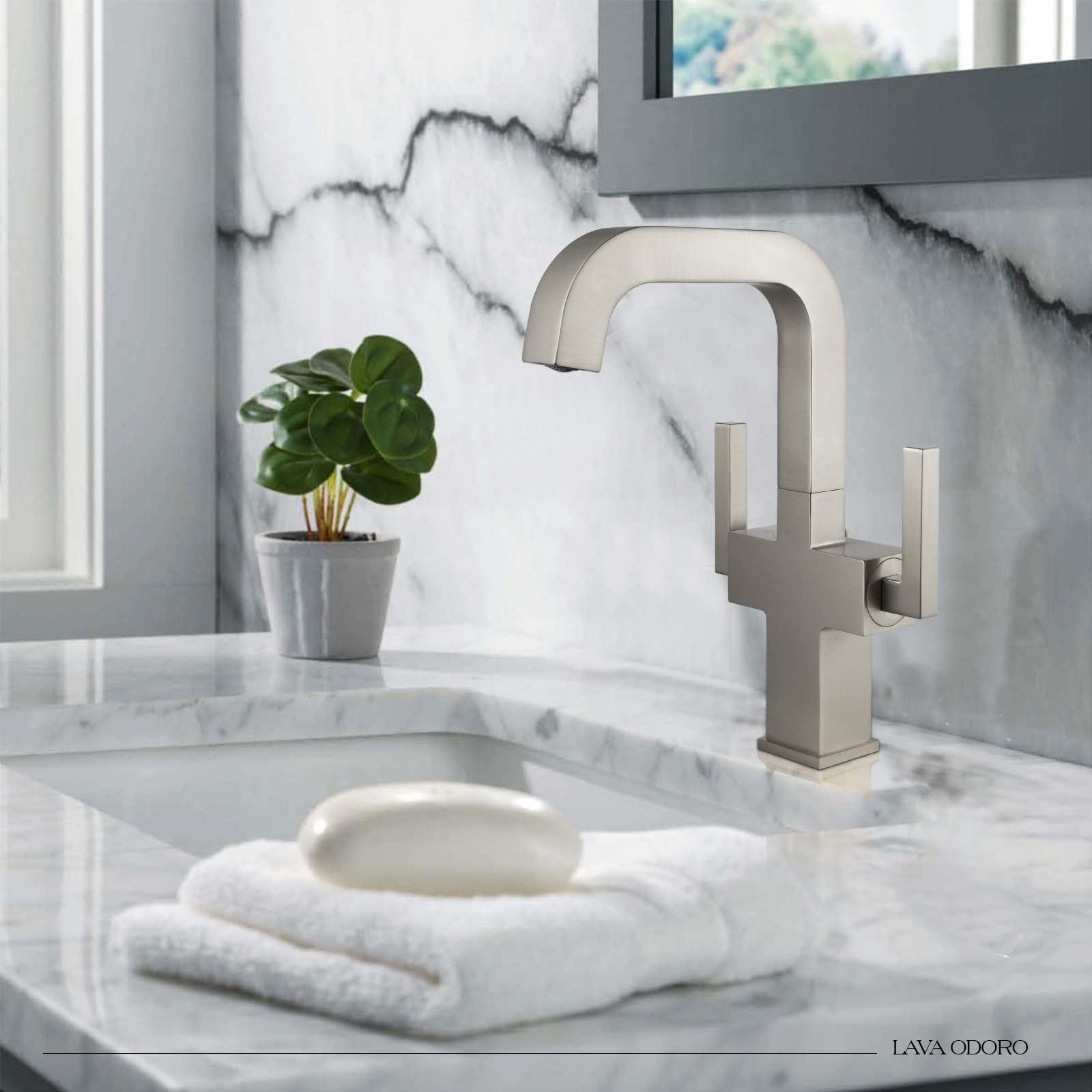 Modern Brushed Nickel Bathroom Faucet - High Arc Swivel Design for Vanity Sinks