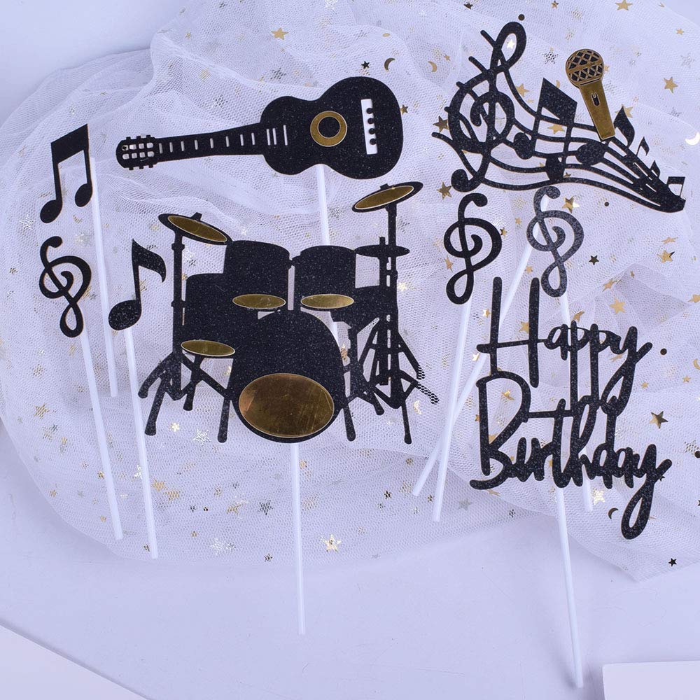Musical Instruments Cake Topper for Birthday Party Decorations - Happy Father's Day & Man Birthday Supplies (Black) - Perfect for Cupcakes, Cakes, and Special Celebrations