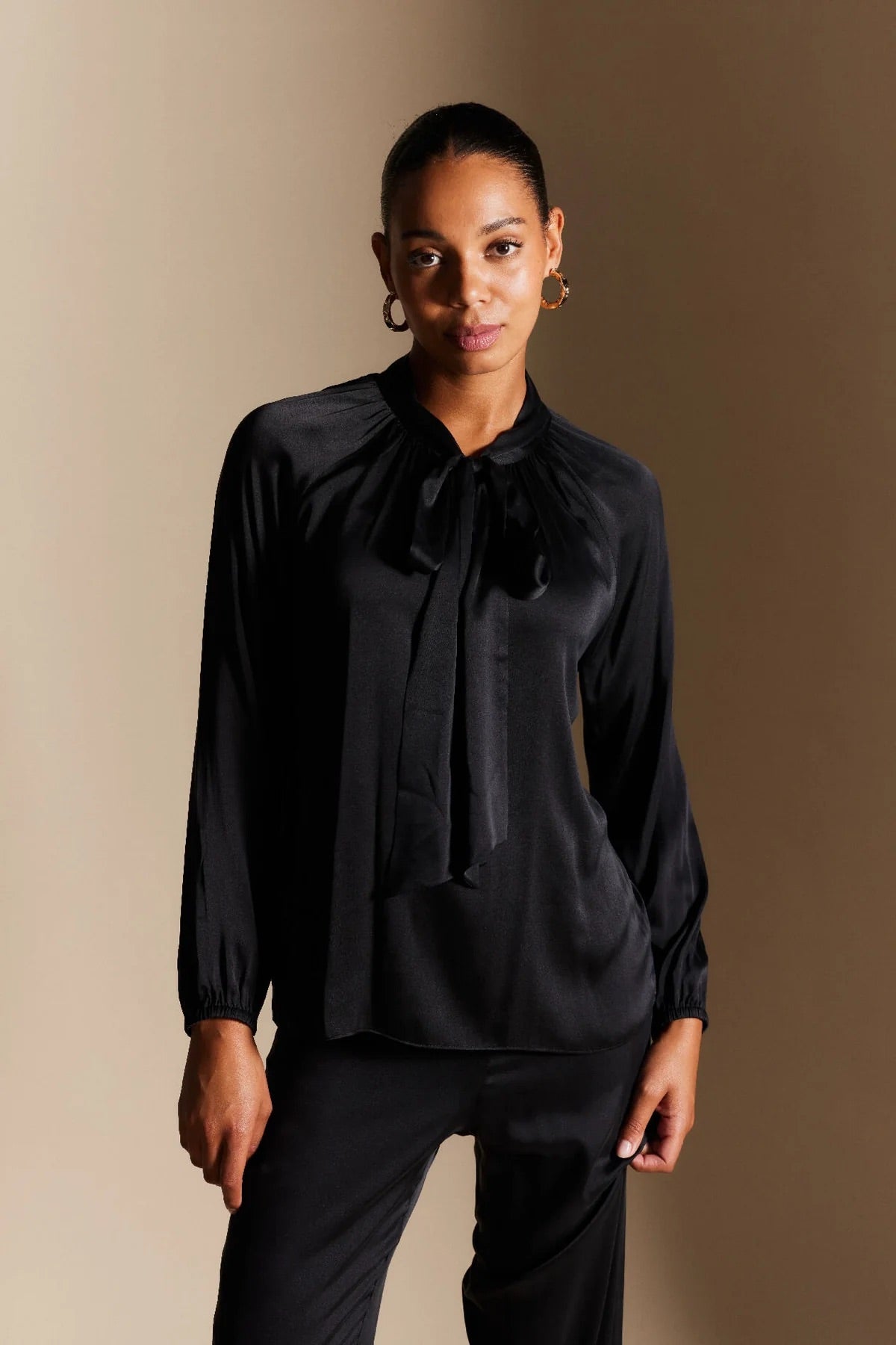 ANALISE Black Silk Top for Women - Elegant Blouse for Office, Party & Evening Wear