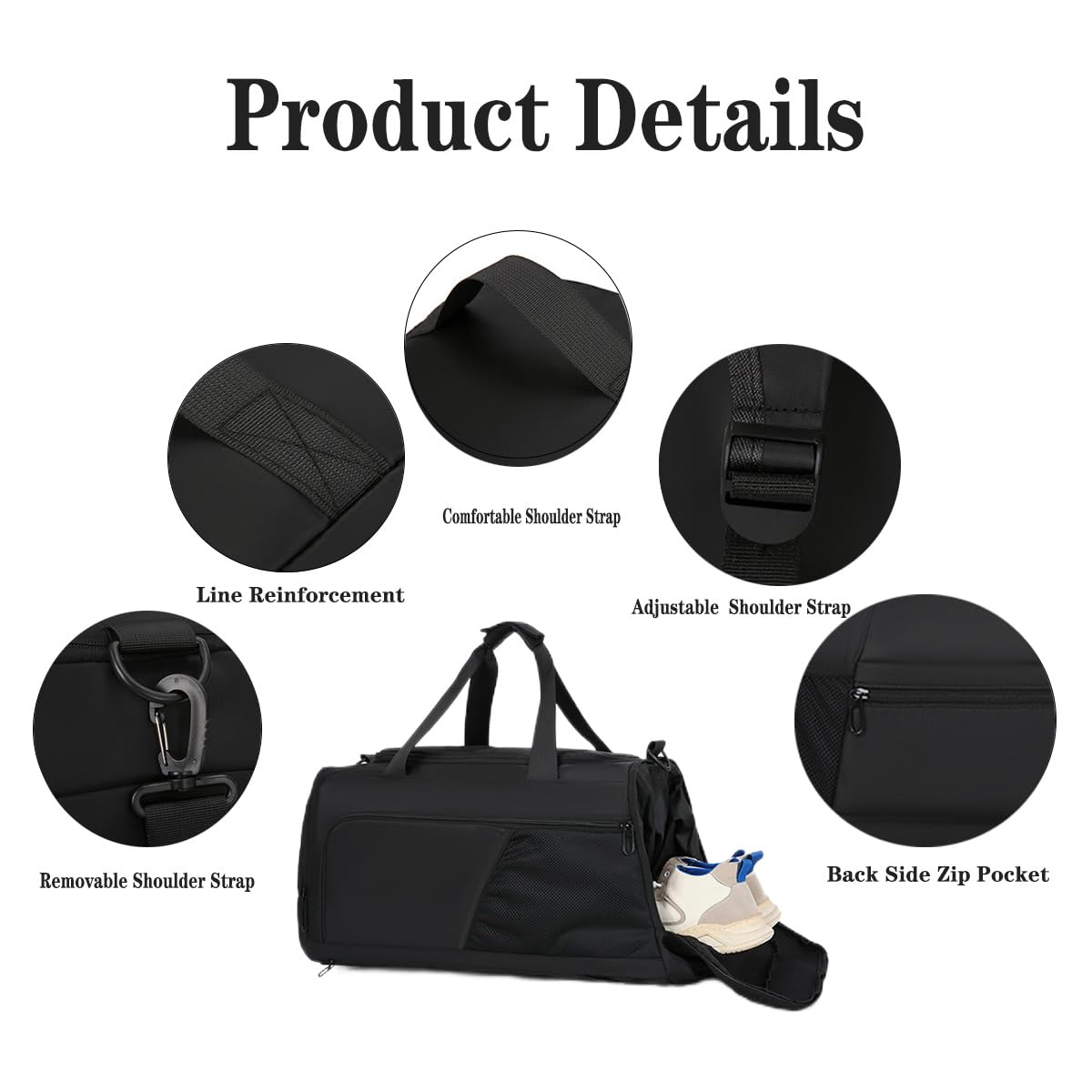 **Men's & Women's 30L Waterproof Gym Duffle Bag with Shoe Compartment & Wet Pocket - Travel, Sports, Overnight Weekender Backpack (Black) - Perfect for Workouts, Gym, Travel & Weekend Getaways**