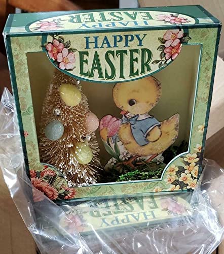 Pastel Easter Chick Egg Bottle Brush Tree Shadow Box - Spring Home Decor for Easter, Garden & Seasonal Display - Perfect for Mantel, Table Centerpiece, and Holiday Gifting