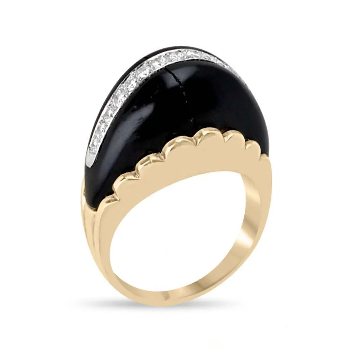 0.00ct Natural Black Onyx Statement Ring with Pave Diamond Accents - Elegant Jewelry for Evening Parties, Weddings & Special Occasions