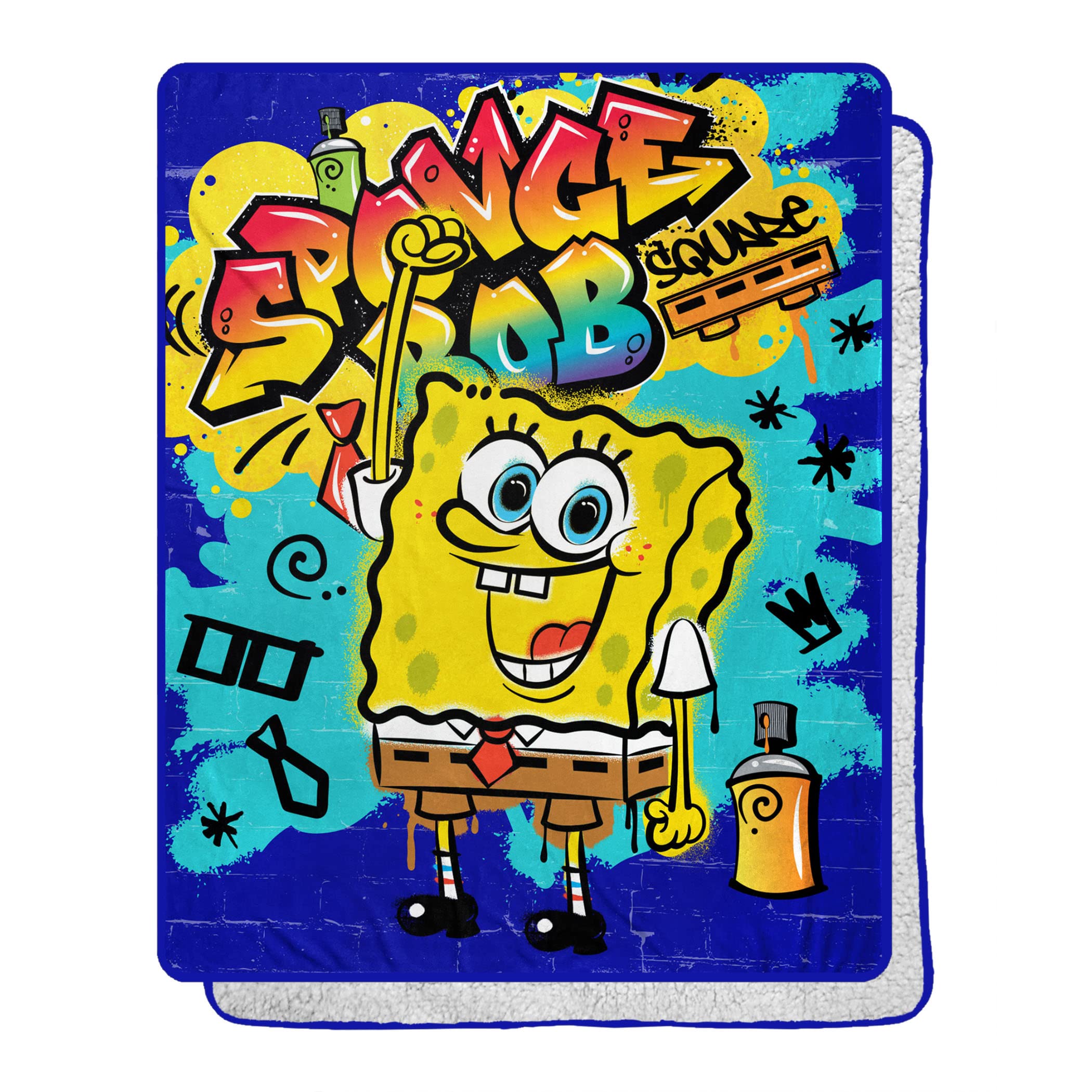 SpongeBob SquarePants Sherpa Fleece Throw Blanket 40x50 Inches - Soft & Cozy Graffiti Design for Kids & Adults - Perfect for Bed, Sofa, Movie Nights & Gifts