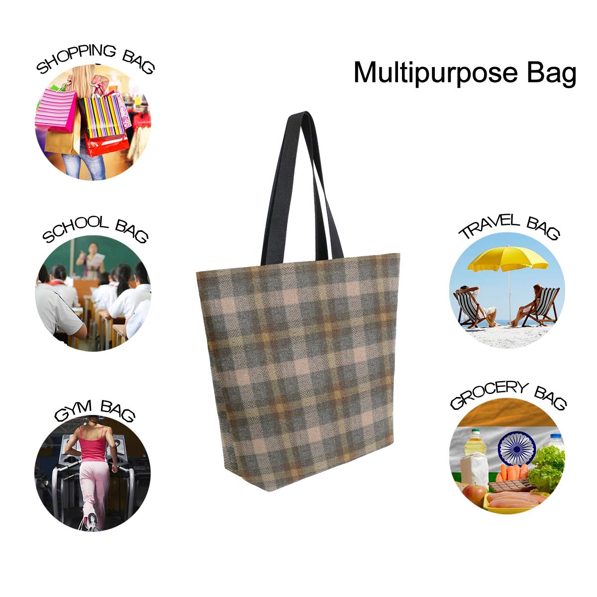 ALAZA Tartan Canvas Tote Bag for Groceries, Books & Travel