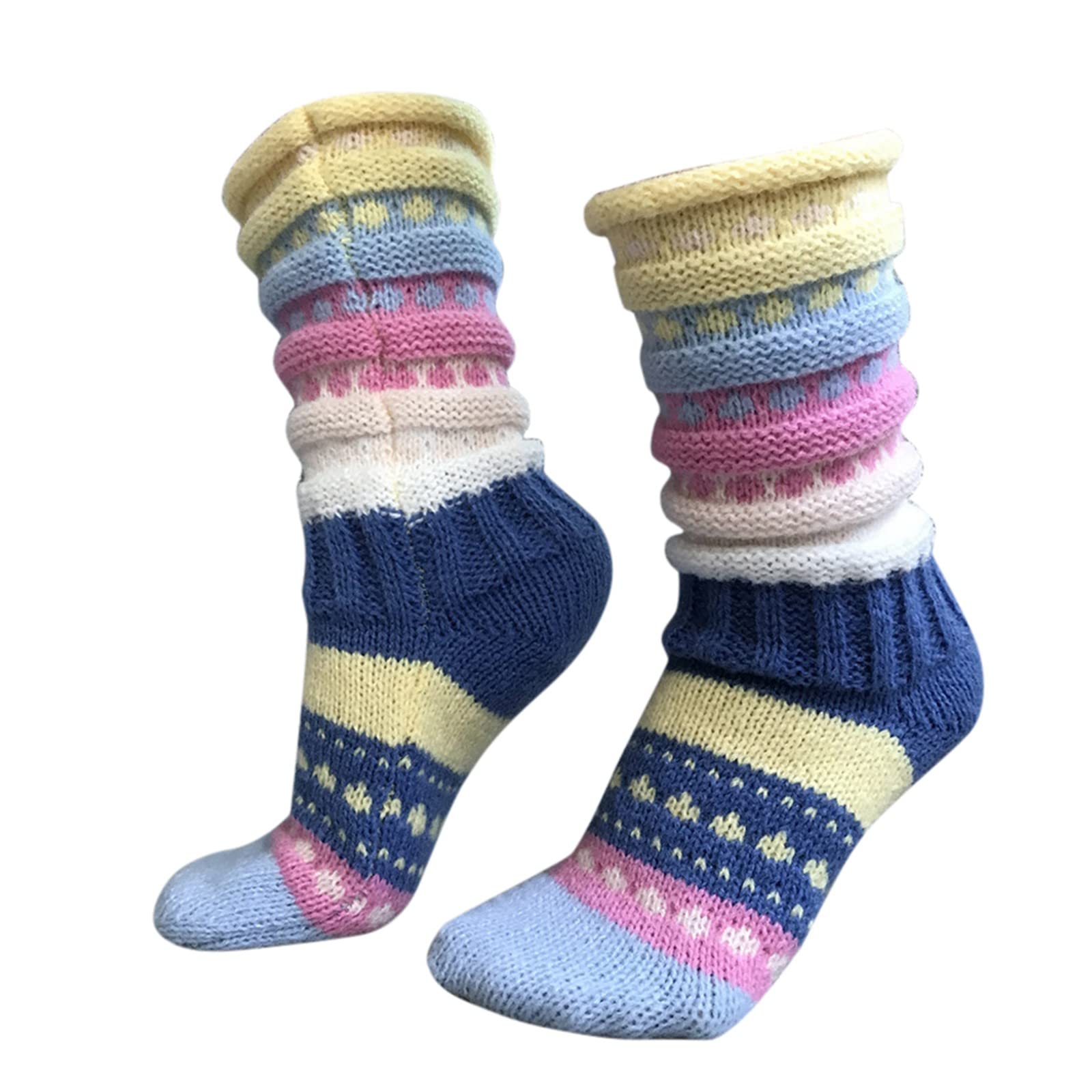 Misaky Winter Striped Fuzzy Tube Socks - Warm Wool Socks for Women & Men, Cozy Non-Slip Indoor/Outdoor Socks for Home, Office, Hiking & Cold Weather