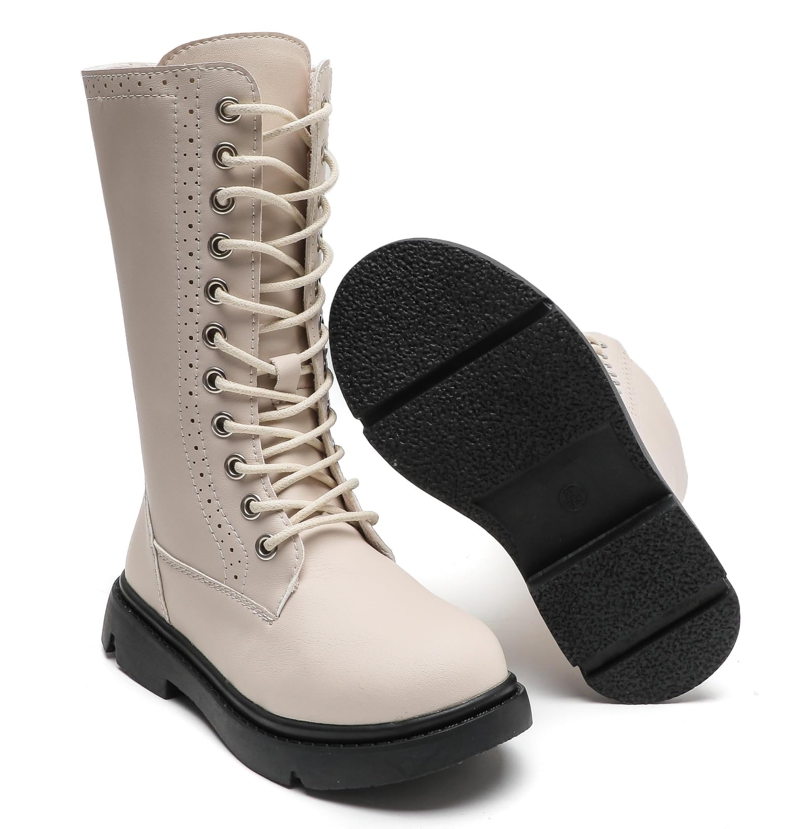 KKDOM Boys & Girls Leather Waterproof Combat Boots with Lace-Up & Side Zipper - Winter Riding Boots for Toddler, Little Kid & Big Kid - Perfect for Outdoor Play, School & Cold Weather Adventures