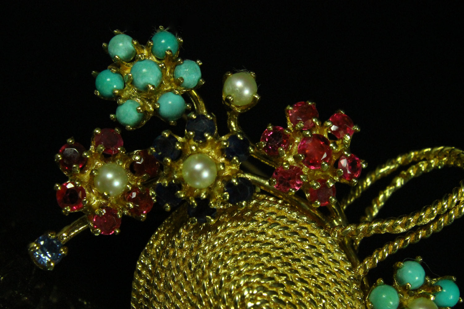 1.15tcw Multi Gemstone & Gold Basket Brooch 14k Yellow Gold - Vintage Jewelry for Women, Elegant Pin for Blazers, Scarves & Special Occasions
