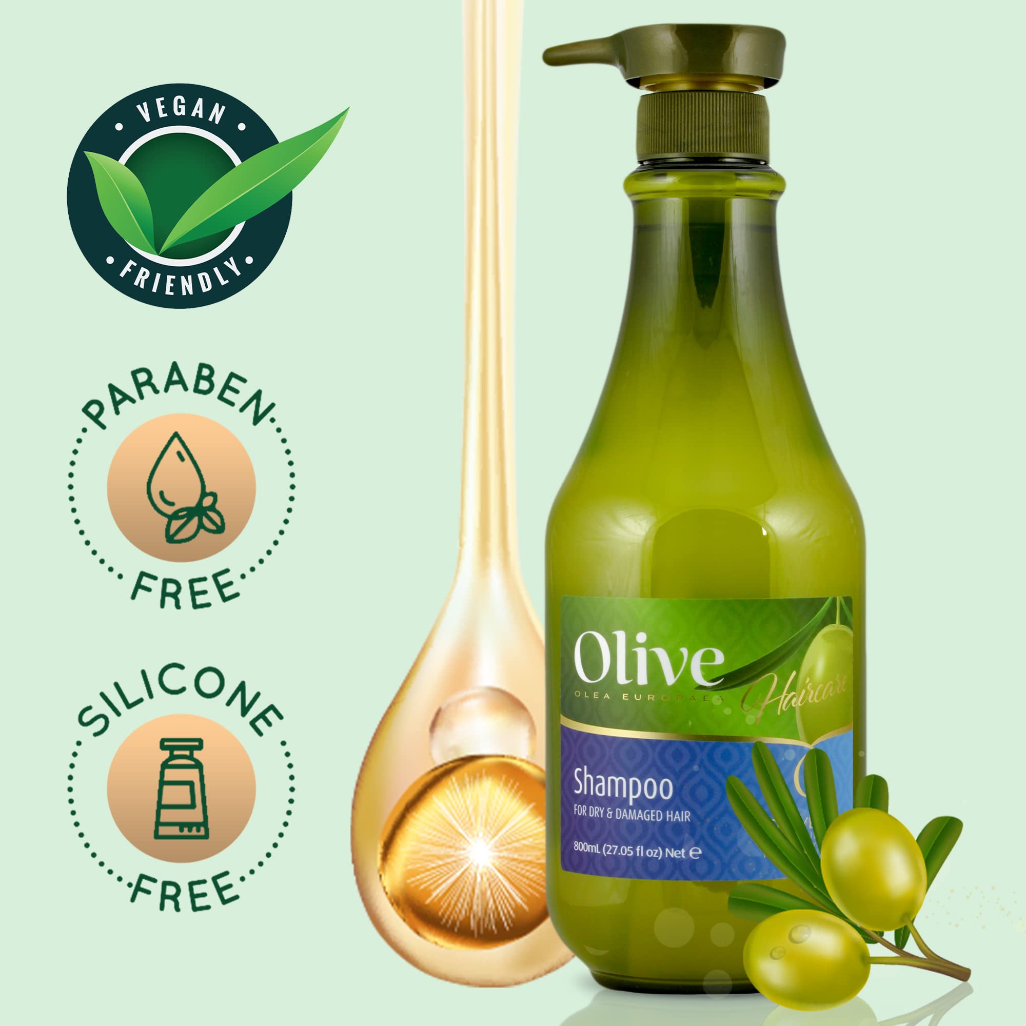 Organic Olive Oil Shampoo for Dry Damaged Hair - Vitamin A, D & E Enriched Hydrating Shampoo | Paraben-Free & Natural Deep Cleansing Formula | 27 fl oz | Perfect for Color-Treated, Frizzy & Brittle Hair Care Routine