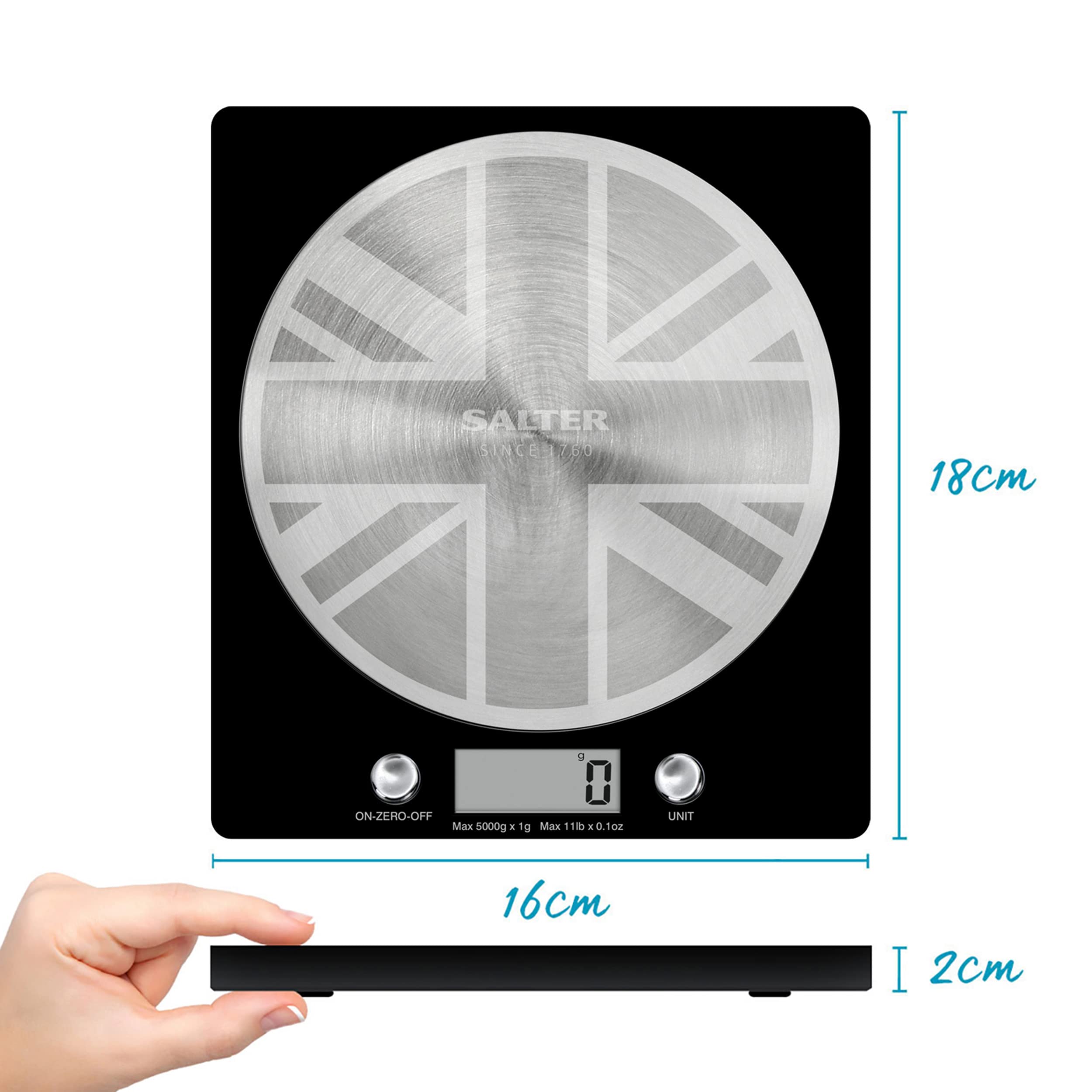 Salter Digital Kitchen Scale – 5kg Capacity, LCD Display, Multi-Function Food Scale for Baking, Cooking & Measuring Liquids | Precise Weighing for Ingredients, Coffee, Flour & More | Includes Battery & Stainless Steel Platform