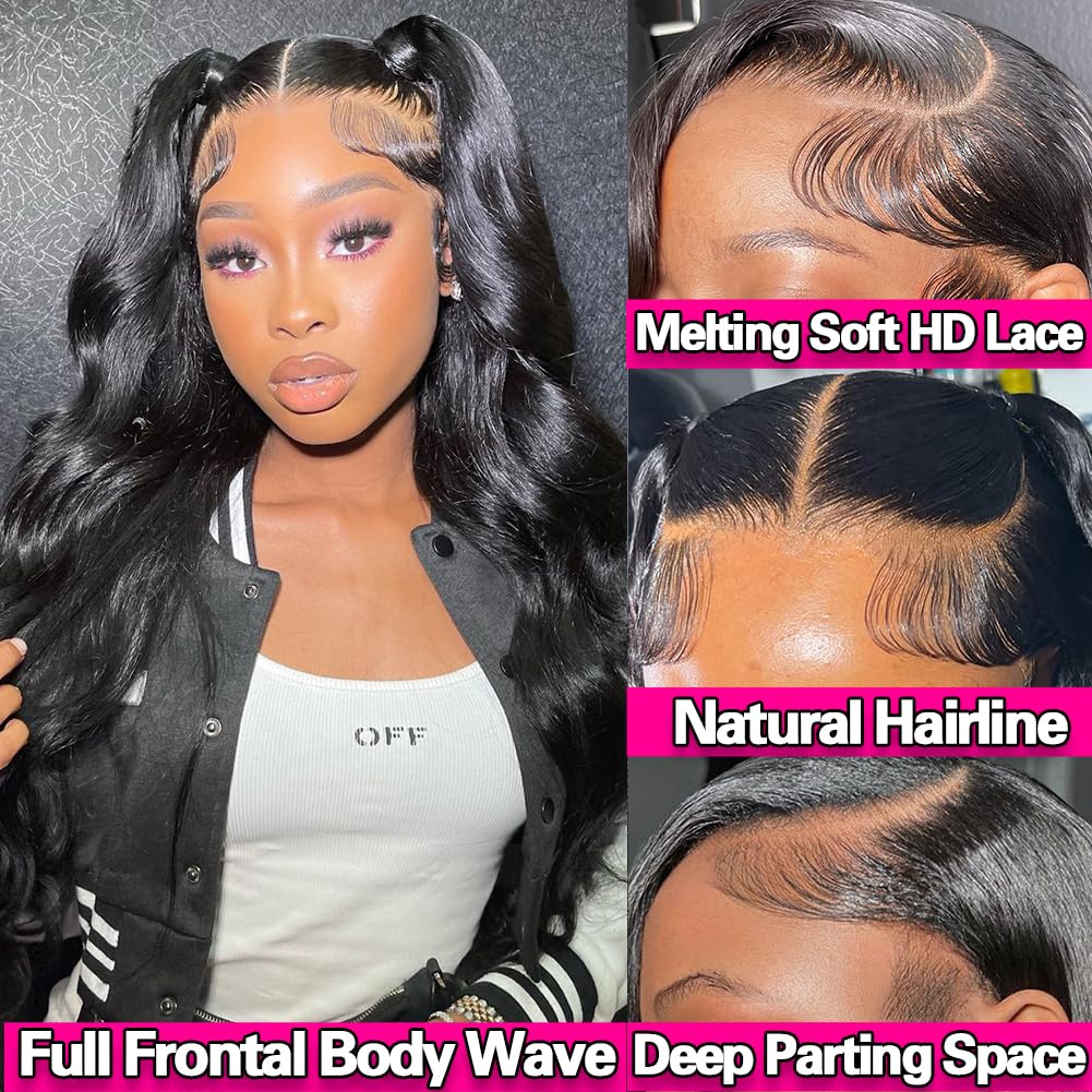 30 Inch Body Wave Lace Front Wigs Human Hair 200% Density HD Lace Frontal Wigs - Pre Plucked Natural Hairline, Small Knots, Tangle & Shedding Free - Soft & Thick Virgin Hair for Black Women - Perfect for Daily Wear, Cosplay, Parties & Special Occasions