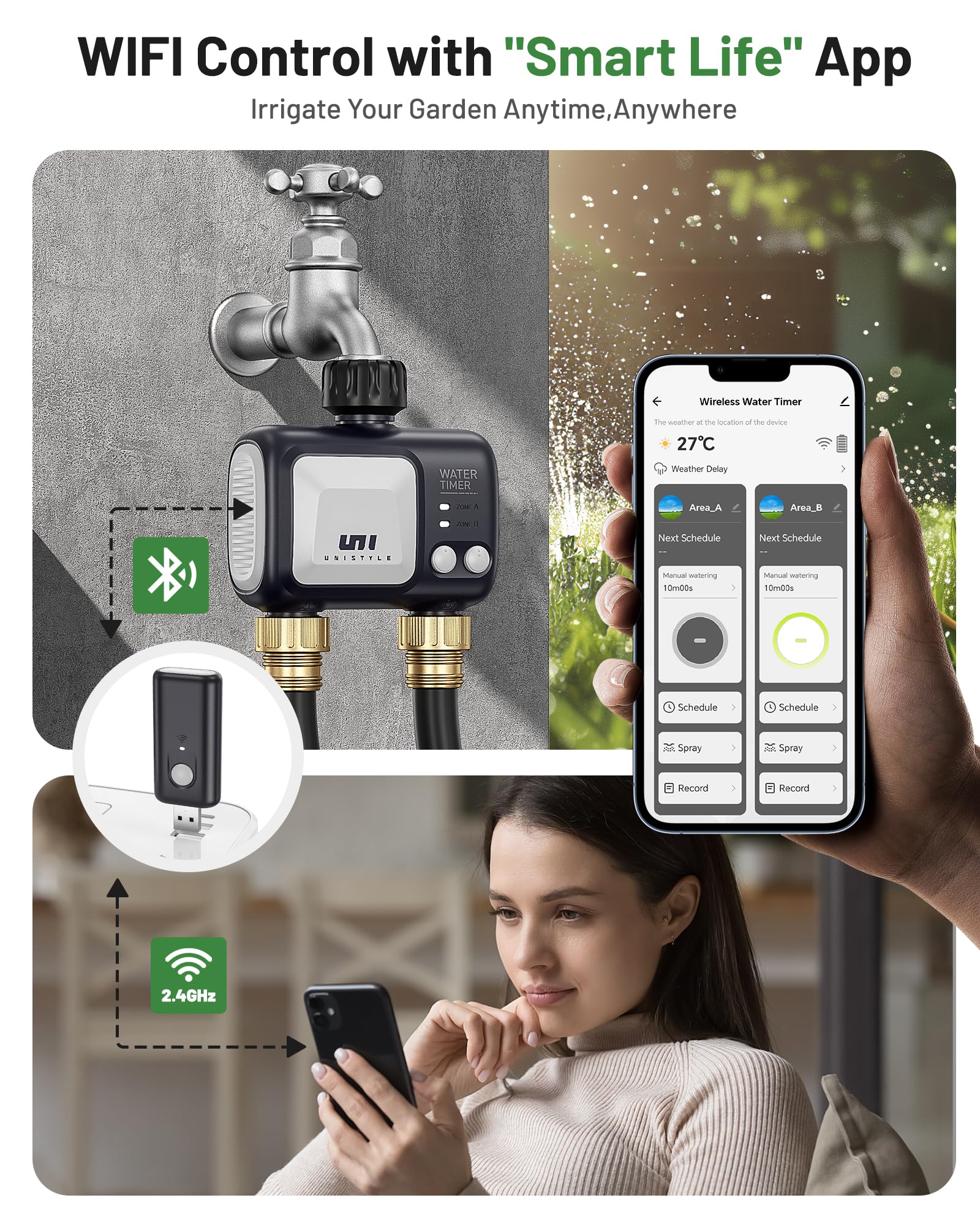 Smart WiFi Sprinkler Timer 2 Zone - Programmable Outdoor Irrigation Controller with Rain Delay/Auto Mode/Manual - WiFi Water Timer for Lawns, Yards & Gardens - Perfect for Automated Lawn Care & Smart Home Watering Systems