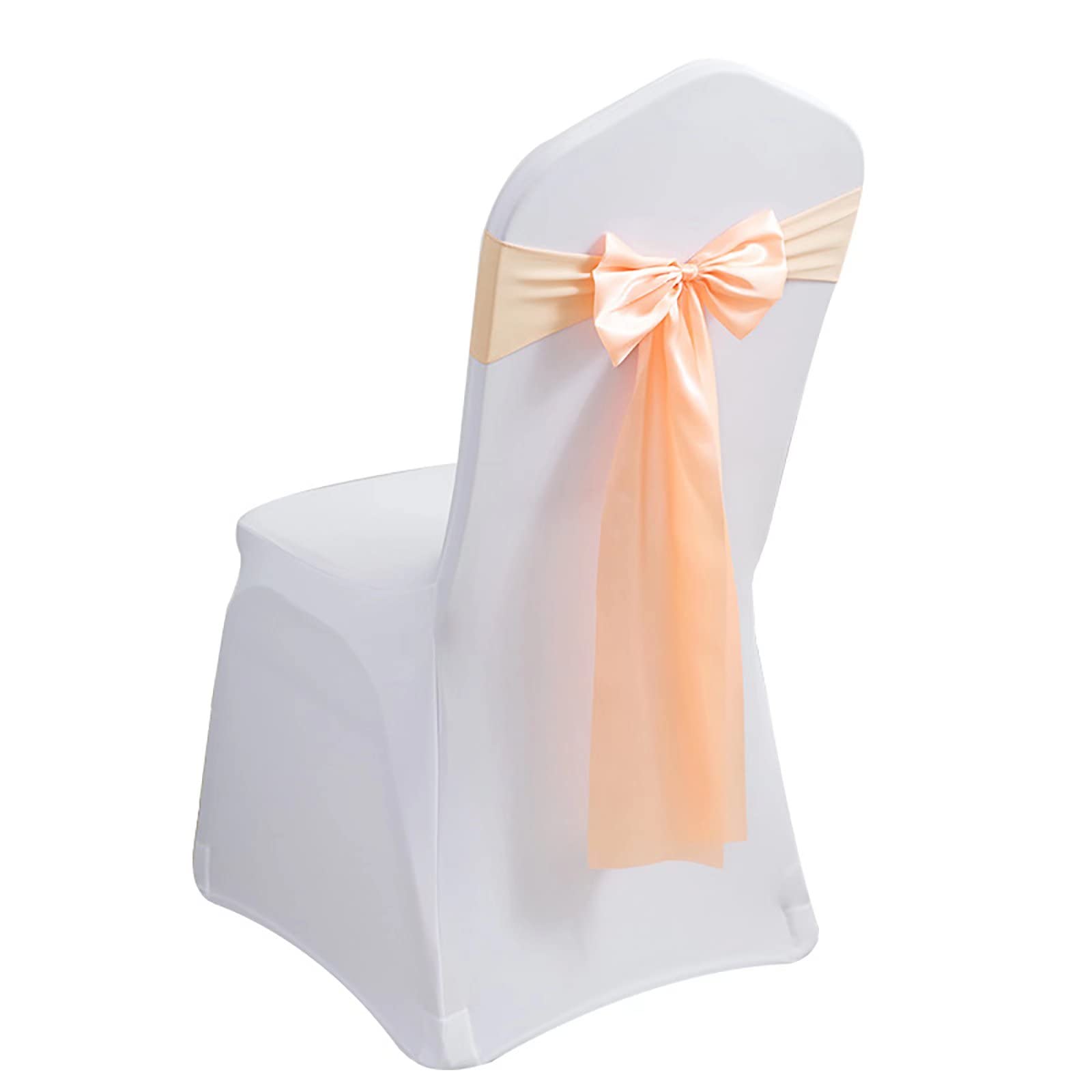 100 Pack Champagne Spandex Chair Sashes - Elegant Wedding Decor, Banquet Sashes & Home Decoration for Parties, Events and Special Occasions
