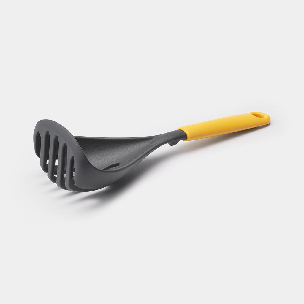 Non-Stick Potato Masher with Spoon - Honey Yellow Kitchen Tool for Smooth Mashed Potatoes, Baby Food & Baking - Durable & Easy to Clean