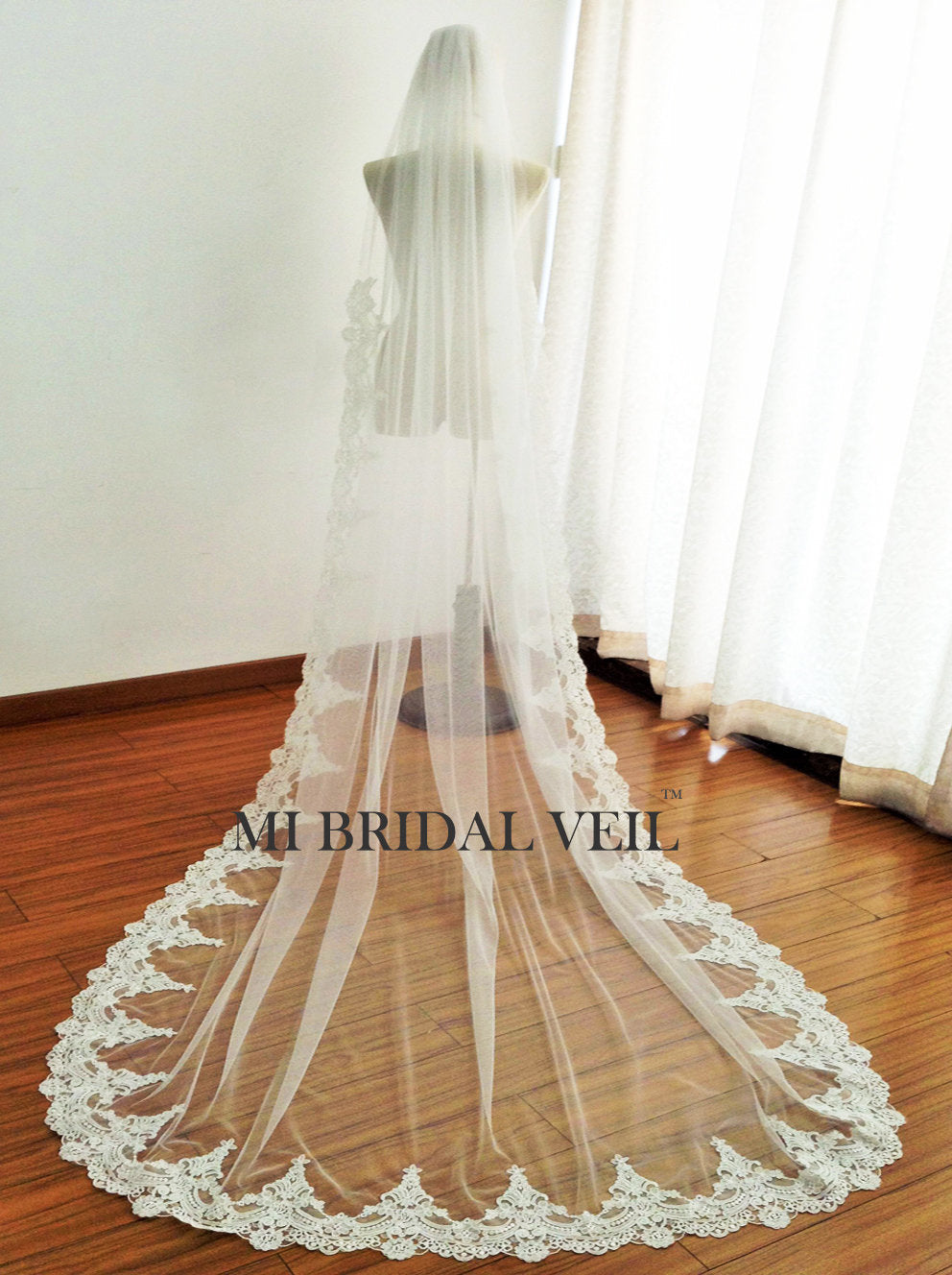 Elegant Edwardian Inspired Cathedral Lace Wedding Veil with Elbow Length - Perfect for Bridal Gowns, Vintage Weddings & Formal Ceremonies