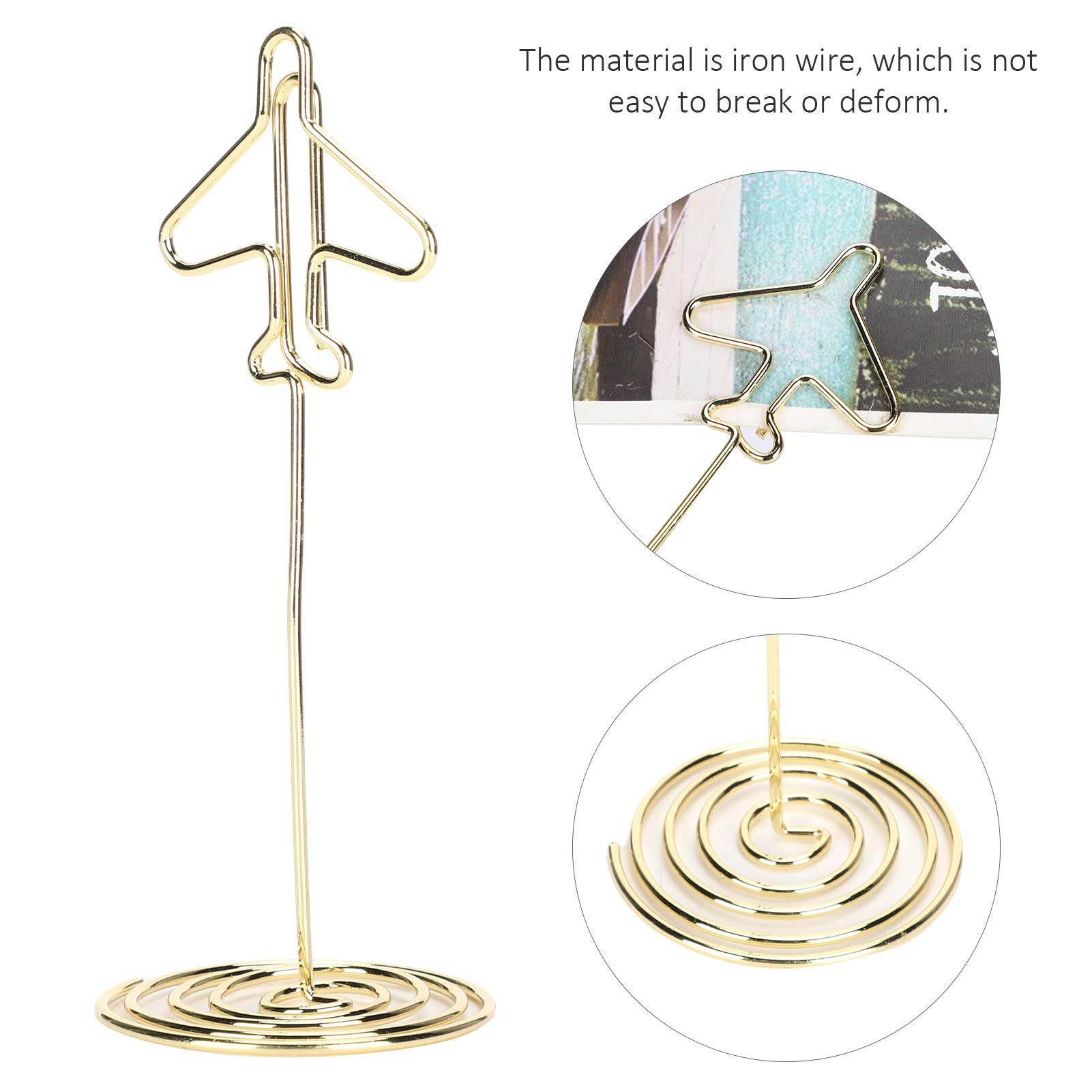 3.5 Inch Gold Metal Card Holders - 10 Pack Table Number Stands for Name Cards, Menus, Photos & Business Cards - Elegant Airplane Design with Base - Perfect for Weddings, Events & Office Organization